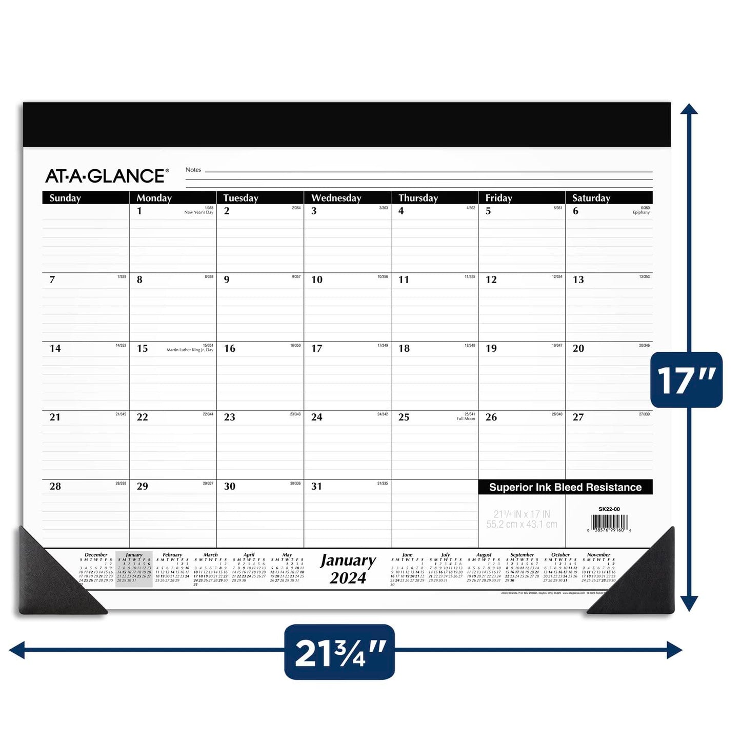 AT-A-GLANCE 2024 Desk Calendar, Monthly Desk Pad, 21-3/4" x 17", Standard (SK220024)