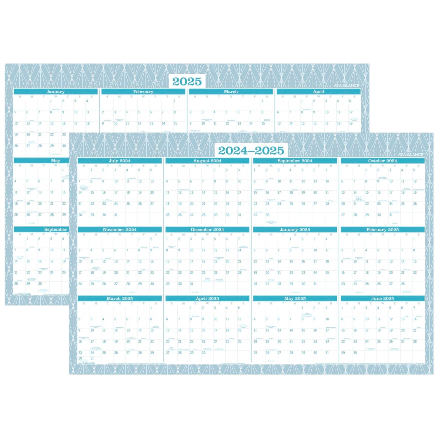 2024-2025 AT-A-GLANCE® Badge Reversible Academic/Regular Year Wall Calendar, 24" x 36", Geo, July 2024 to June 2025, 1710G-550SB