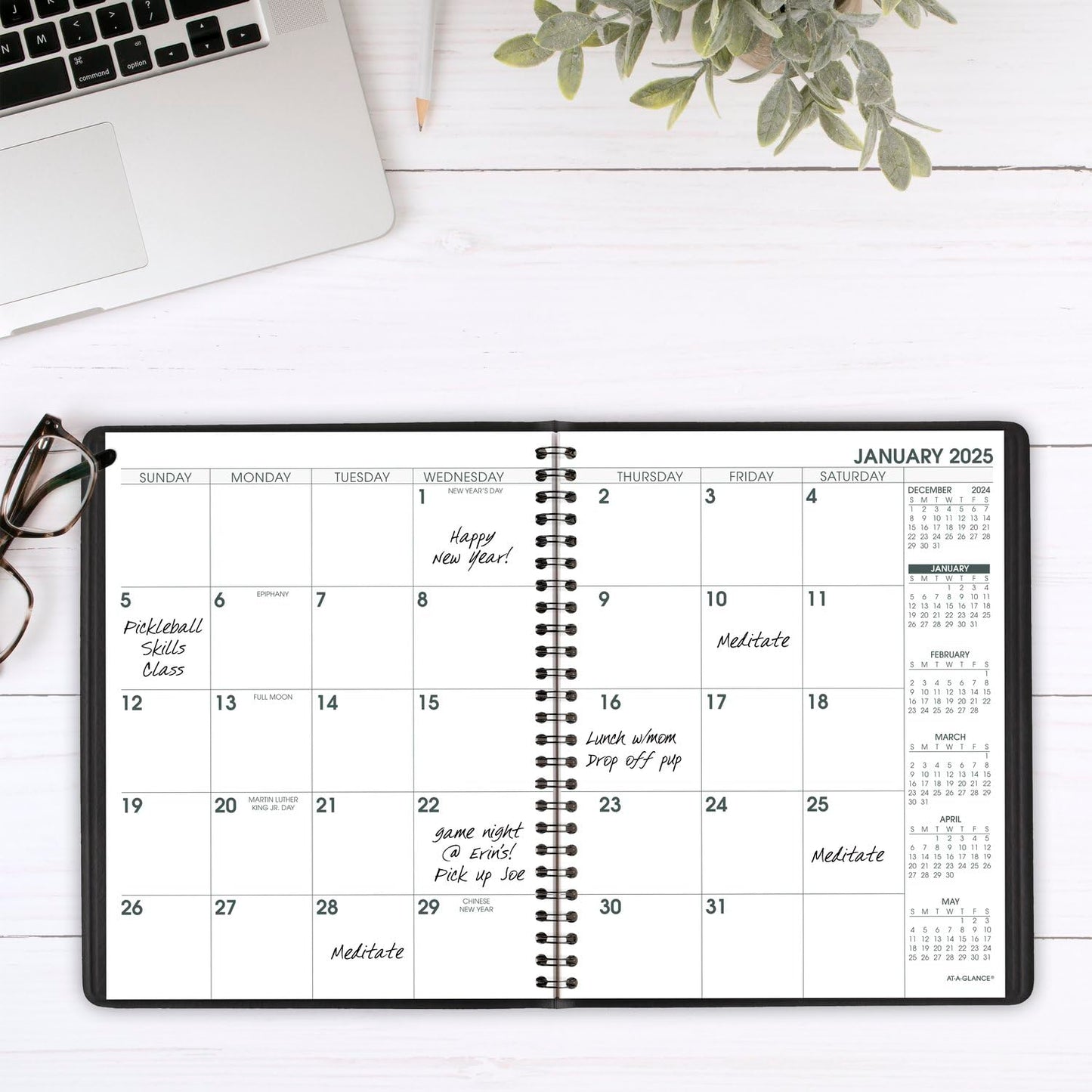 AT-A-GLANCE 2025 Planner, Monthly, 7" x 8-3/4", Medium, Large Print, Black (70LP090525)