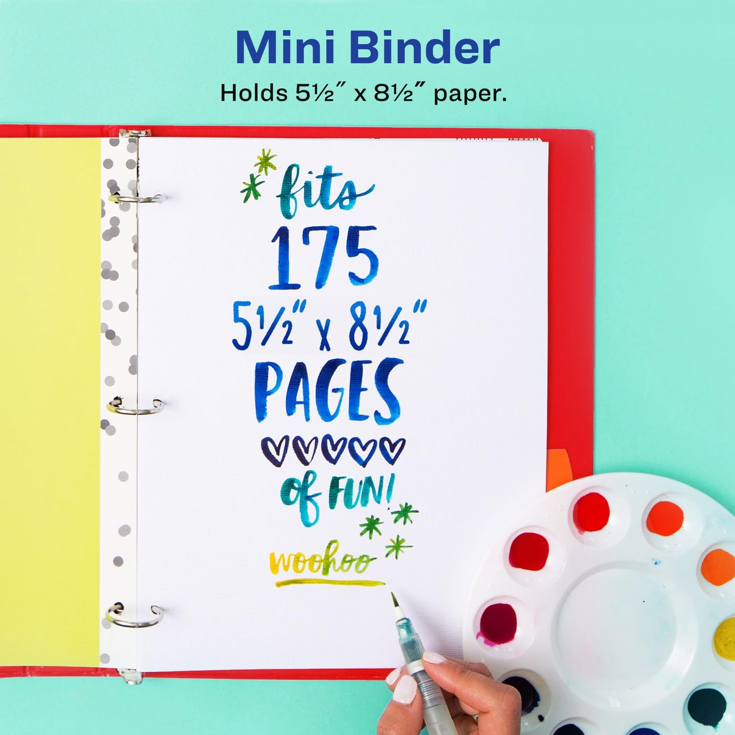 Avery + Amy Tangerine Designer Collection Mini Binder, 5.5" x 8.5", 1 Inch Round Rings, Watercolor Rainbow, 1 Mini 3 Ring Binder (18713)