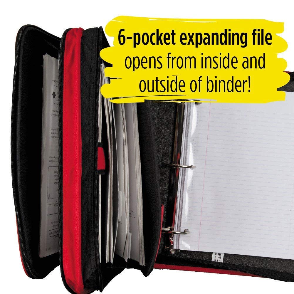 Five Star 2 Inch Zipper Binder, 3 Ring Binder, 6-Pocket Expanding File, Durable, Red (72184)
