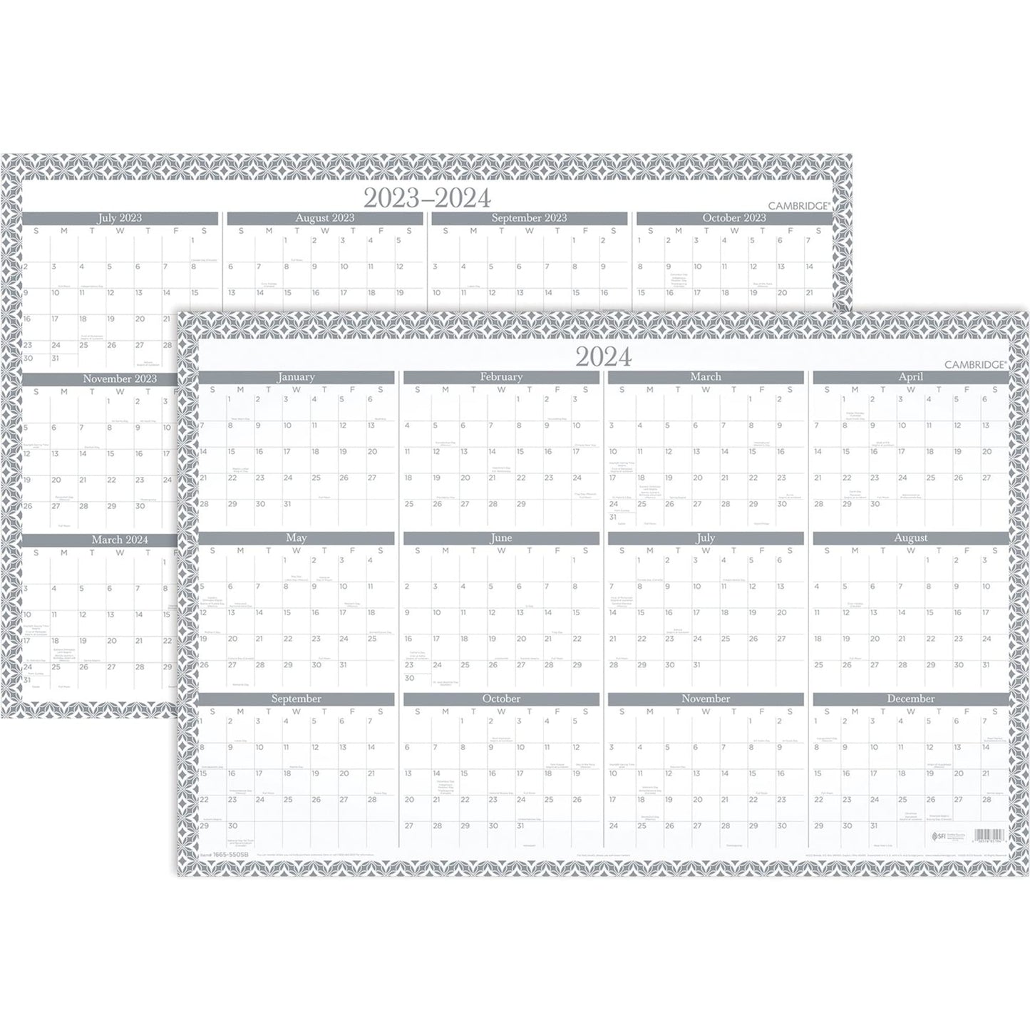 Cambridge 2023-2024 Erasable Wall Calendar, 24" x 36", Large, Academic & Regular Year, Dry Erase, Reversible, Vertical/Horizontal, Maeve (1665-550SB)