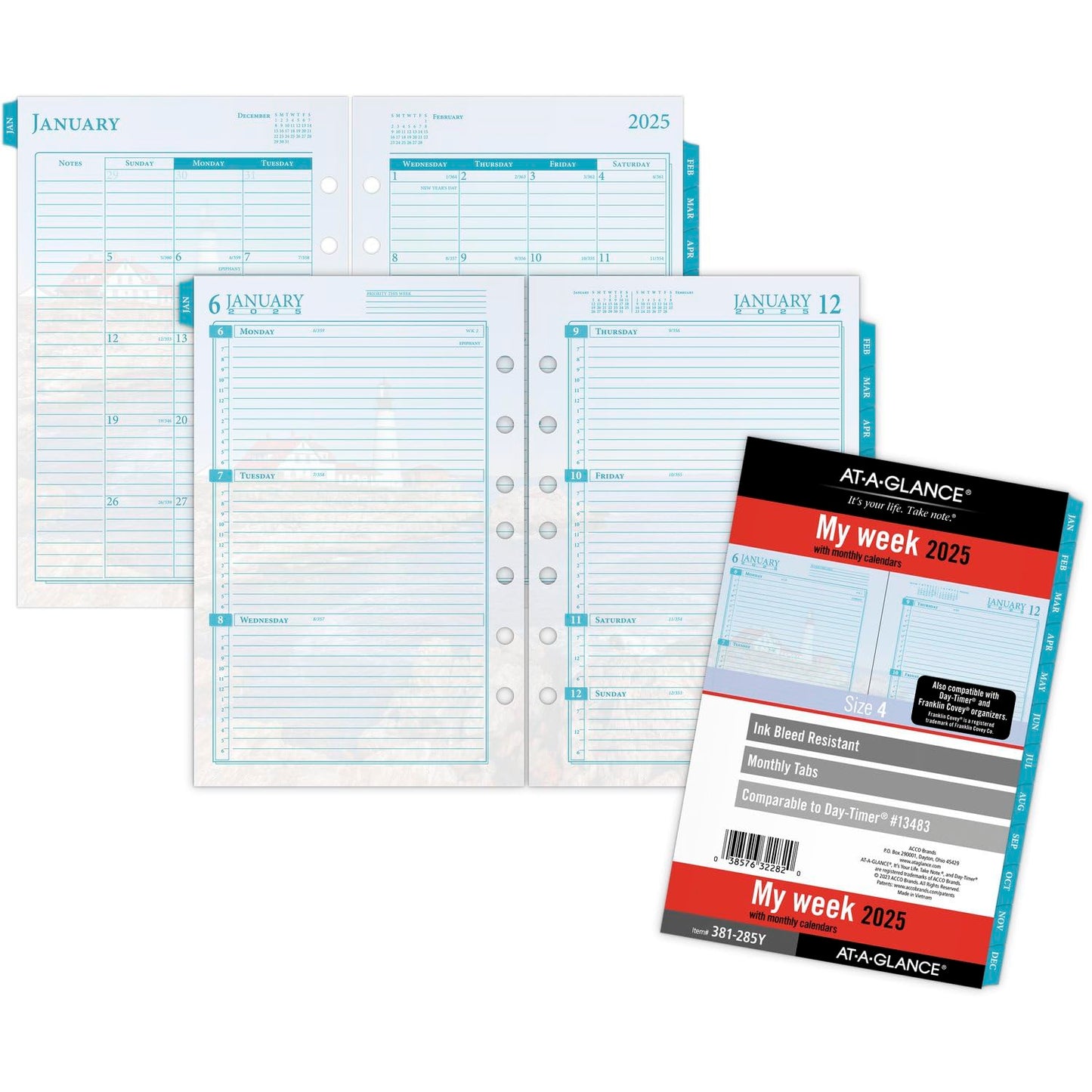 AT-A-GLANCE 2025 Planner Refill, Weekly & Monthly, 5-1/2" x 8-1/2", Desk Size, Loose-Leaf, Seascapes (381-285Y-25)