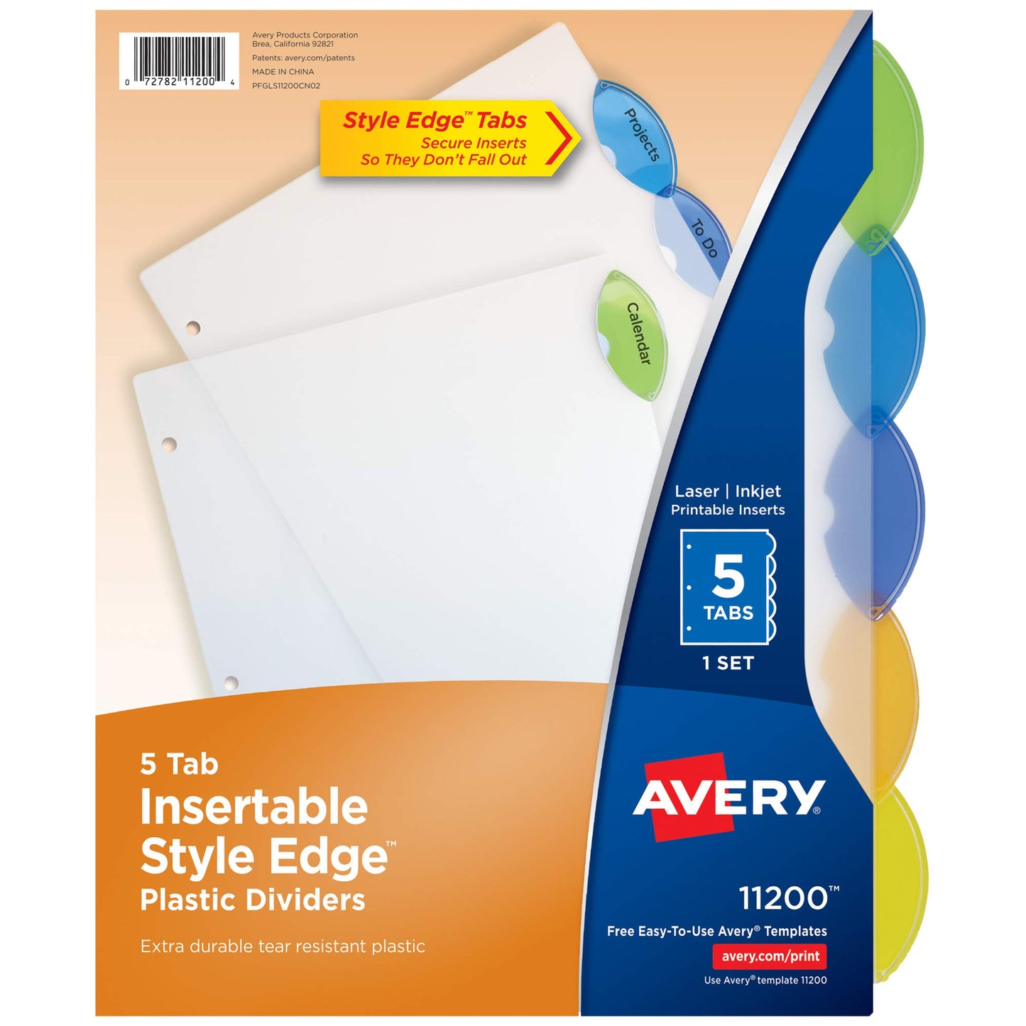 Avery 11200 Insertable Style Edge Tab Plastic Dividers, 5-Tab, Letter