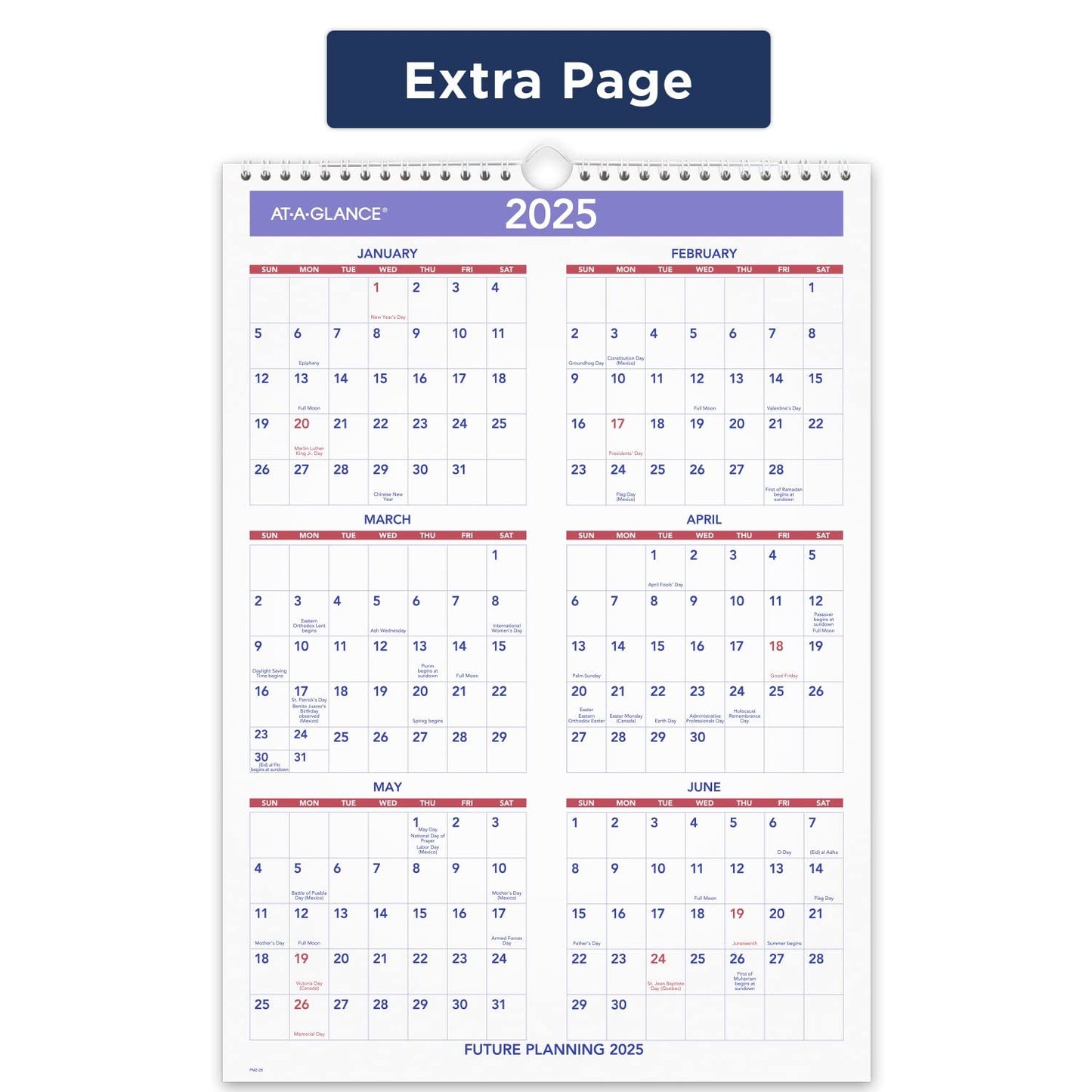 AT-A-GLANCE 2024 Wall Calendar, 12" x 17", Medium Tall, Spiral Bound, Monthly (PM22824)