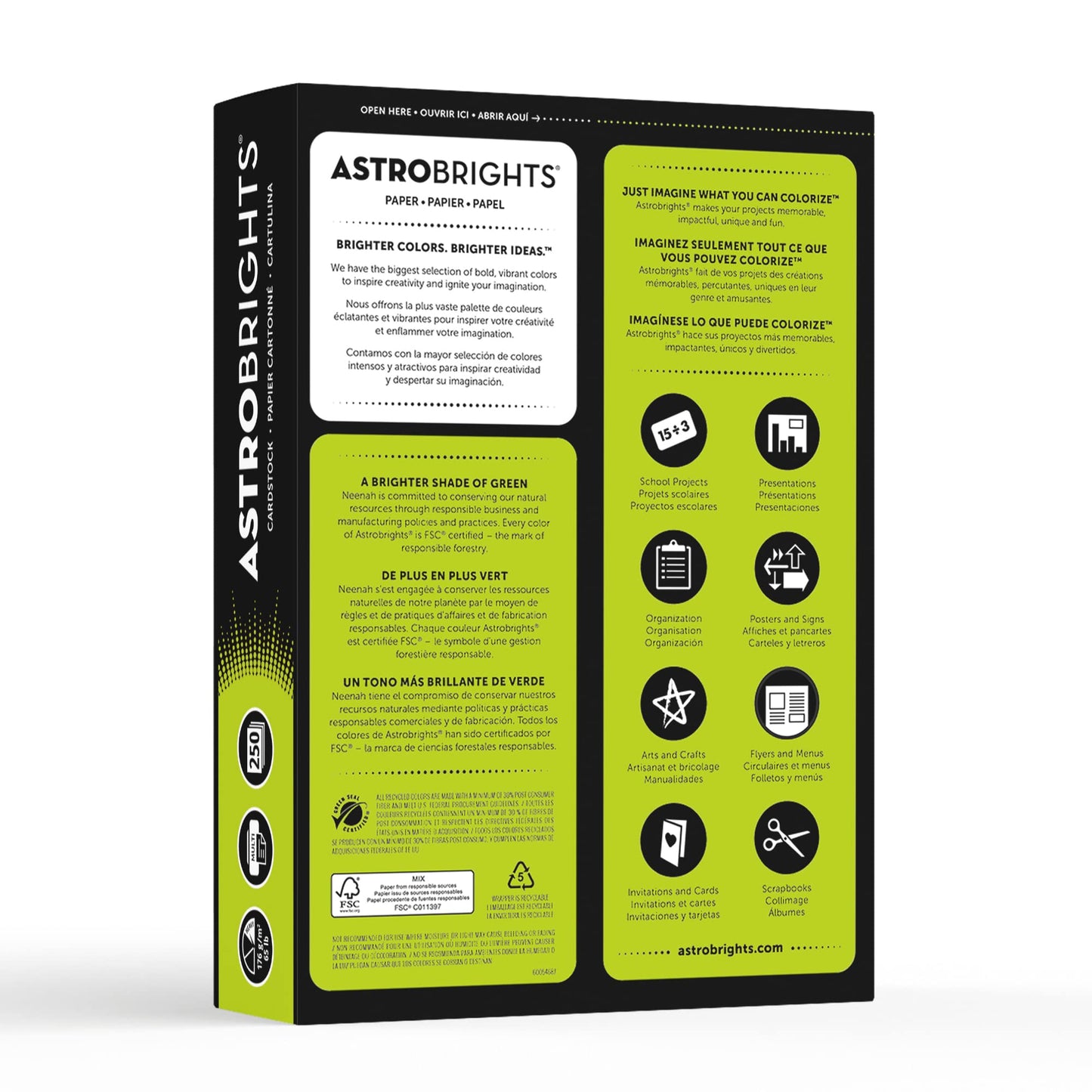 Astrobrights� Color Card Stock, 8 1/2" x 11", FSC� Certified, 65 Lb, Terra Green�, Pack of 250 Sheets