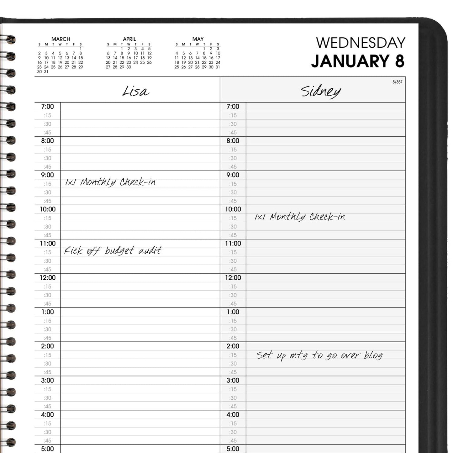 AT-A-GLANCE 2025 Appointment Book Planner, Daily, Two Person Group Planner, 8" x 11", Large, Quarter-Hourly, Black (702220525)