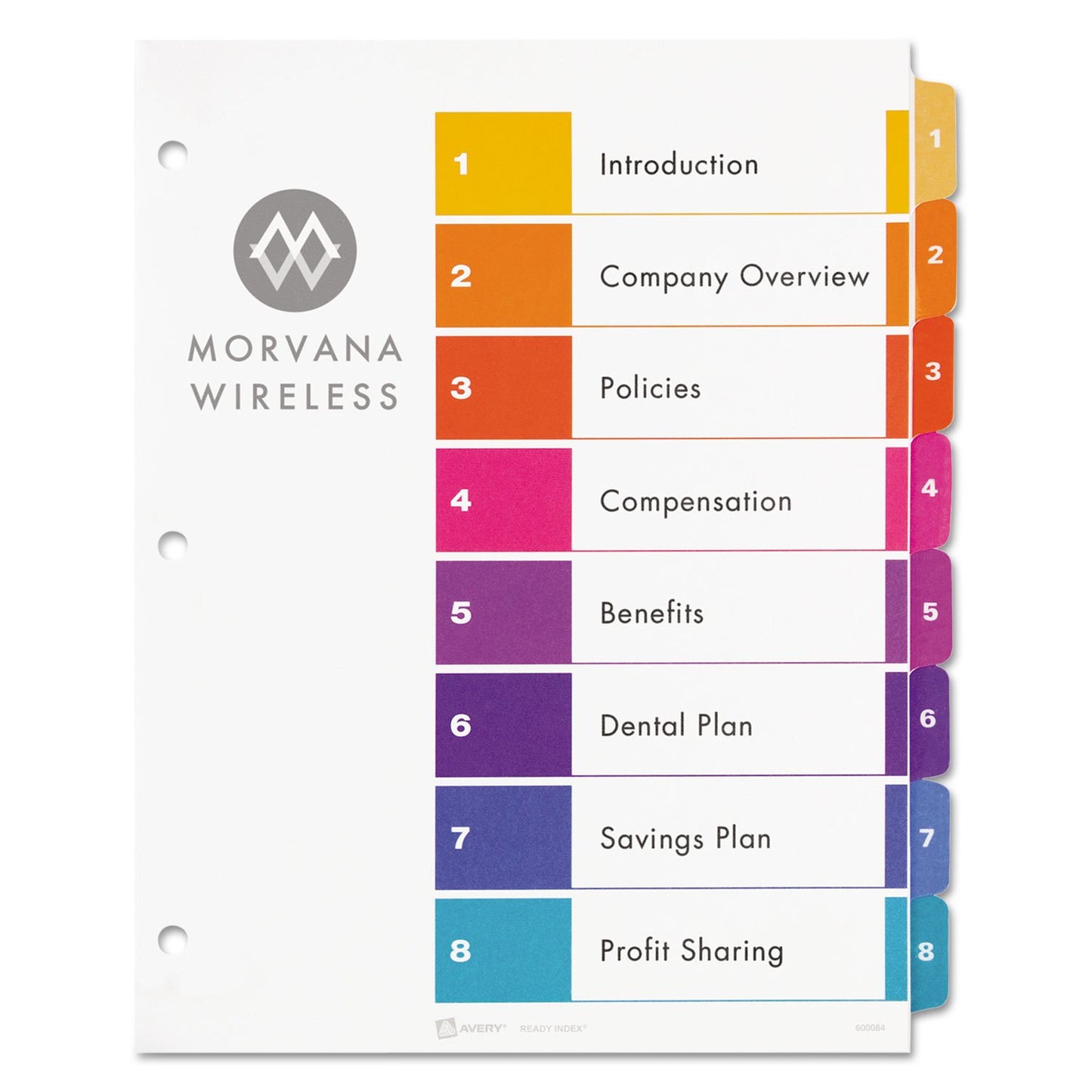 Avery 11133 Ready Index TOC Dividers, Tabs 1-8, Letter Size, Colors, 8 Tabs/St