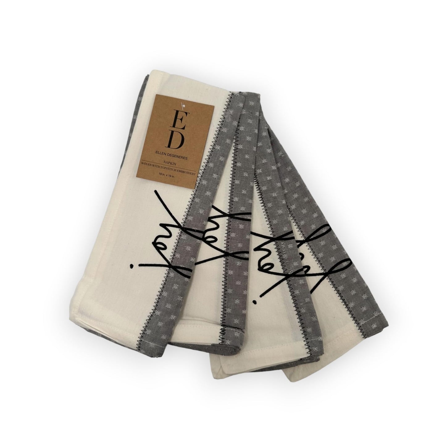 ED Embroidered 100% Cotton Inch Napkins, Set of 4, 19" Square - White/Grey Elegant Cloth Napkins for Family Dinners, Wedding Parties, Home Decor