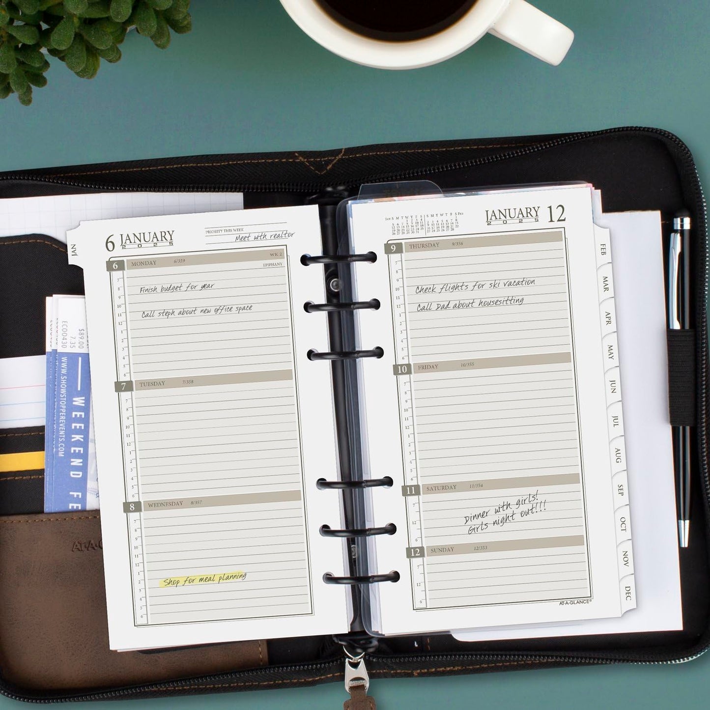 AT-A-GLANCE 2025 Planner Refill, Weekly & Monthly, 3-3/4" x 6-3/4", Portable Size, Loose-Leaf (471-285Y-25)