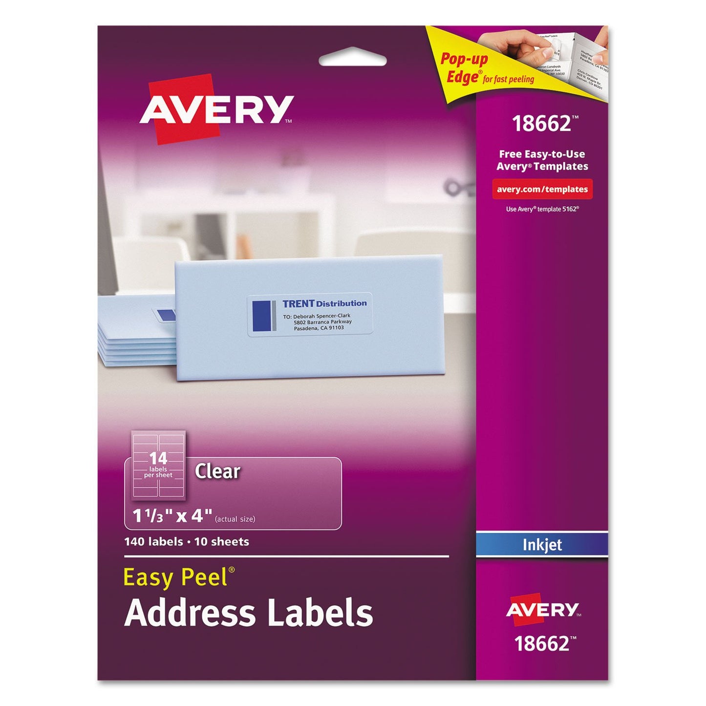 Avery Printable Address Labels with Sure Feed, 1-1/3" x 4", Matte Clear, 140 Blank Mailing Labels (18662)