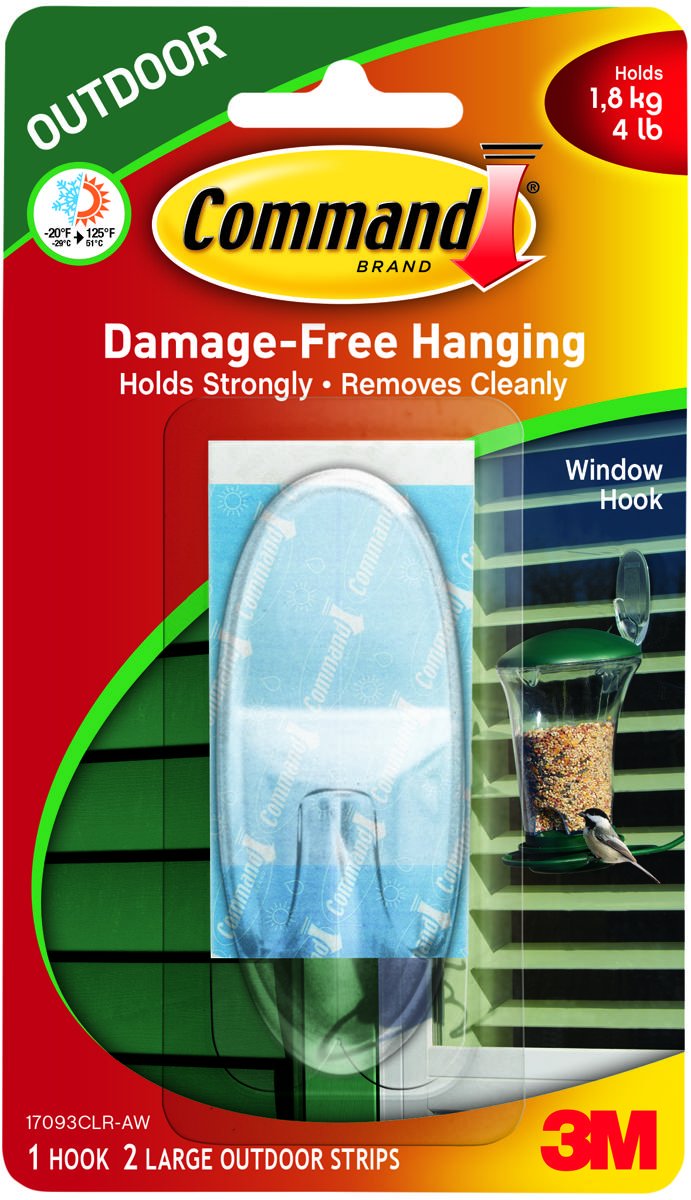 Command™ Outdoor Large Clear Window Hook with Clear Strips 17093CLR-AW-EF