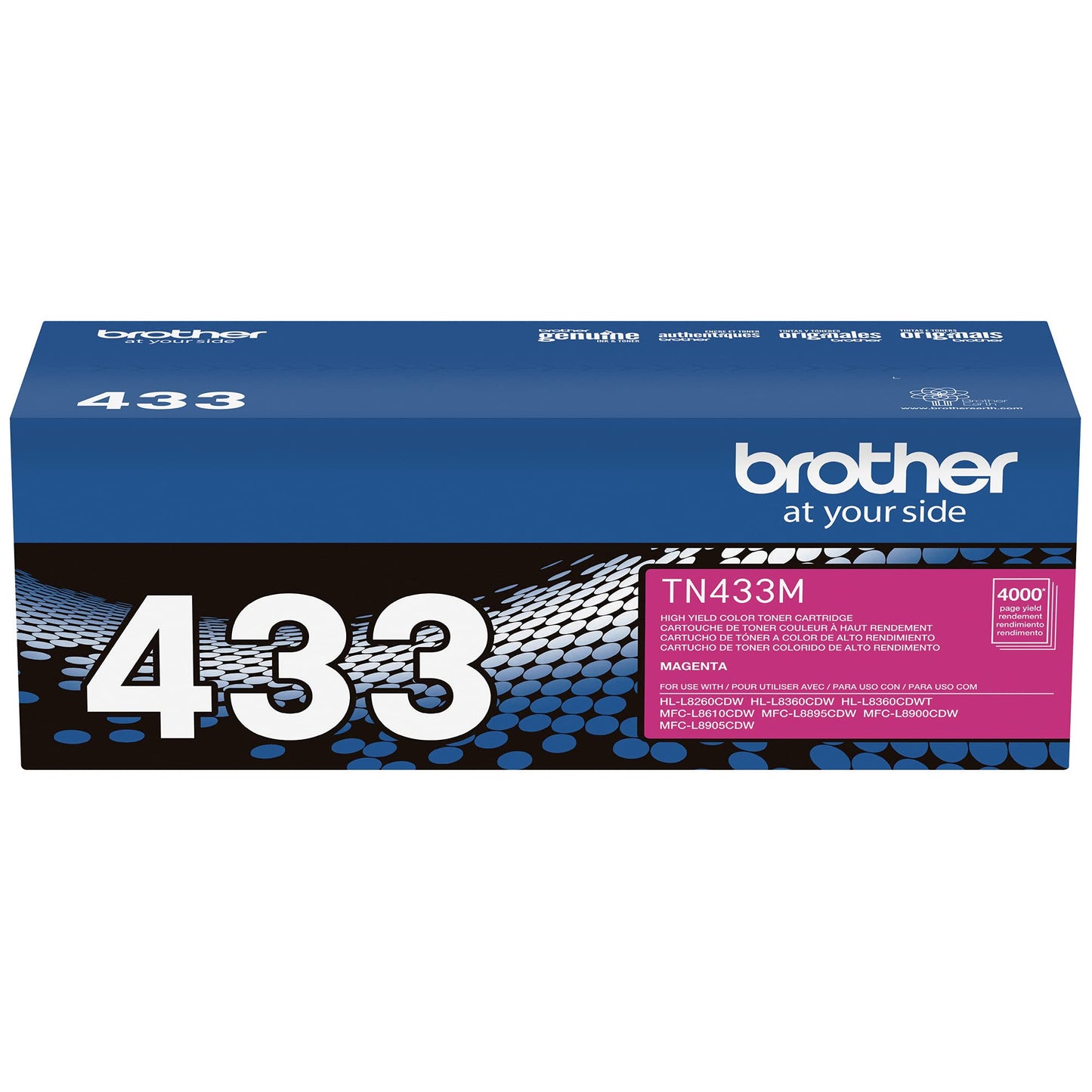 Brother Genuine High Yield Toner Cartridge, TN433M, Replacement Magenta Toner, Page Yield Up to 4,000 Pages, Amazon Dash Replenishment Cartridge, TN433