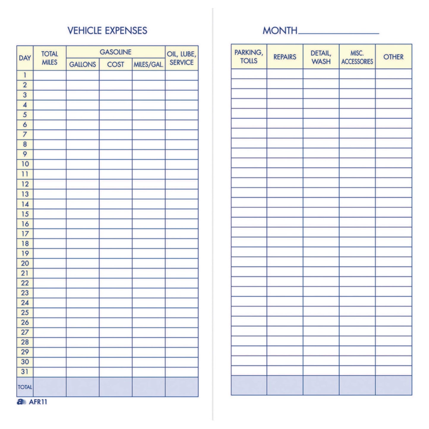 Adams Vehicle Expense Journal, , 3.25 x 6.25 Inches, White (AFR11)