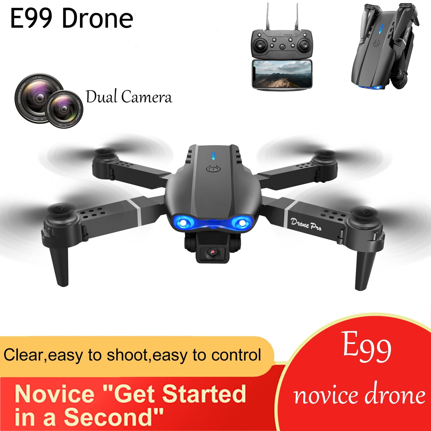 Generic E99 Pro Professional Entry-Level Drone, Dual Camera FPV WiFi, High Altitude Hovering, Outdoor Party Overhead Shot, Beginner Gift, Balck
