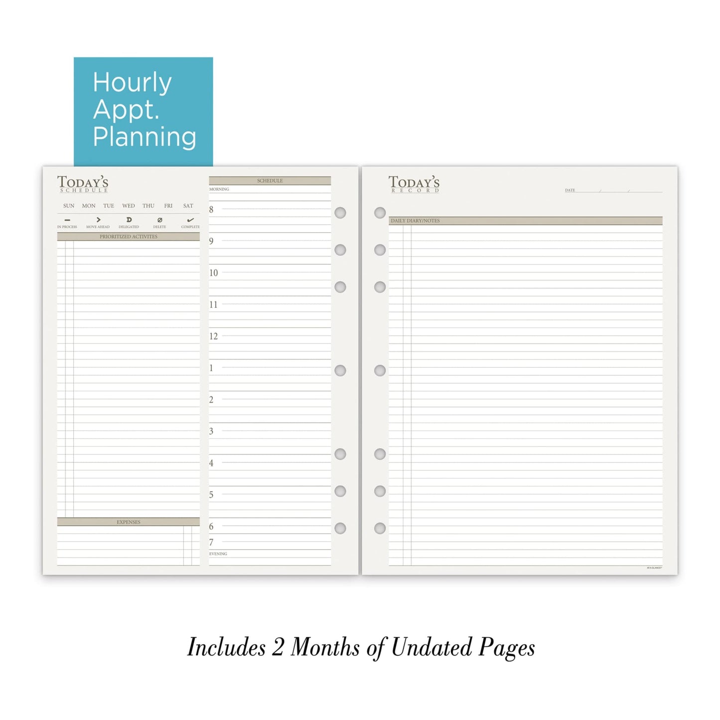 at-A-Glance Undated Daily Planner Refill, 2 Months, 7-Ring, 8-1/2" x 11", Folio Size, Size 5 (038-225)