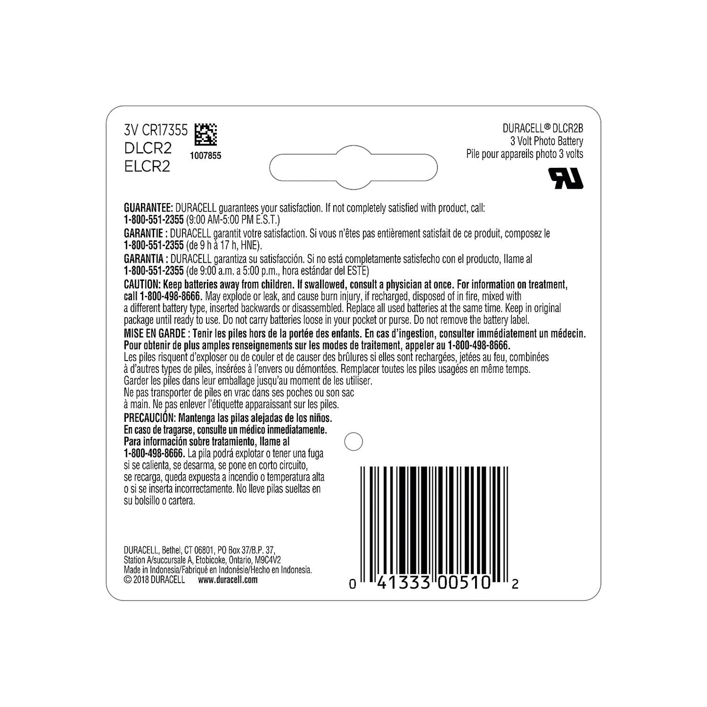 Duracell Ultra High Power Lithium Battery, CR2, 3V