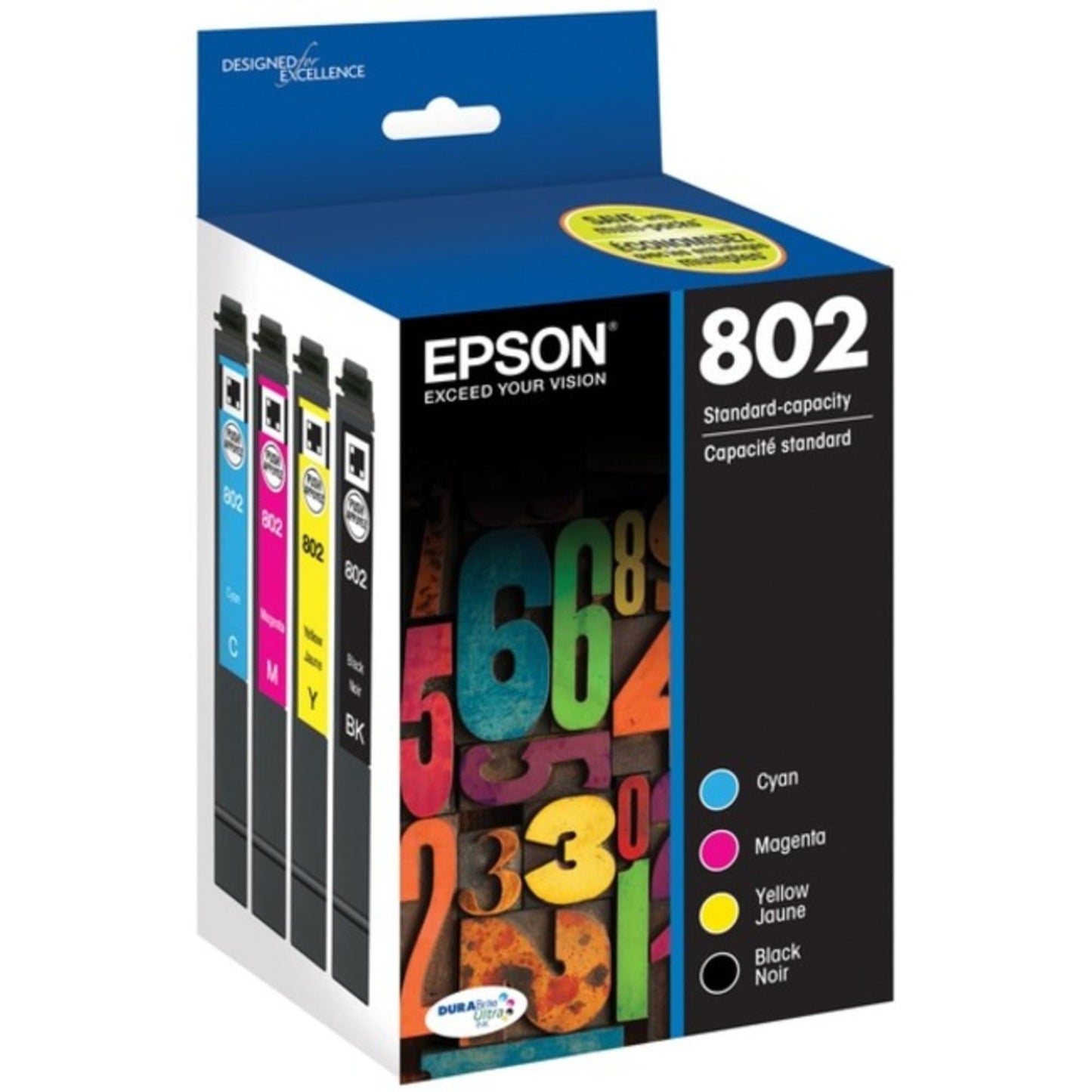 EPSON 802 DURABrite Ultra Ink Standard Capacity Black & Color Cartridge Combo Pack (T802120-BCS) Works with WorkForce Pro WF-4720, WF-4730, WF-4734, WF-4740