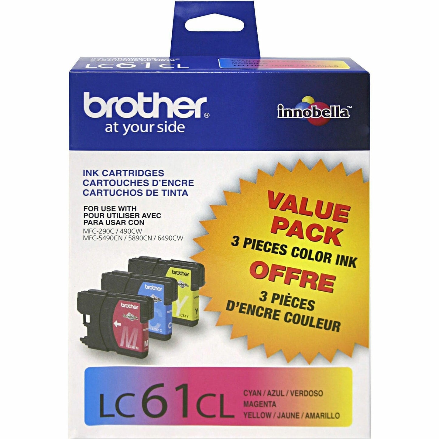 Brother Genuine Standard Yield Color Ink Cartridges, LC613PKS, Replacement 3 Pack of Color Ink, Includes 1 Cartridge Each of Cyan, Magenta & Yellow, Page Yield Up To 325 Pages/Cartridge, LC61
