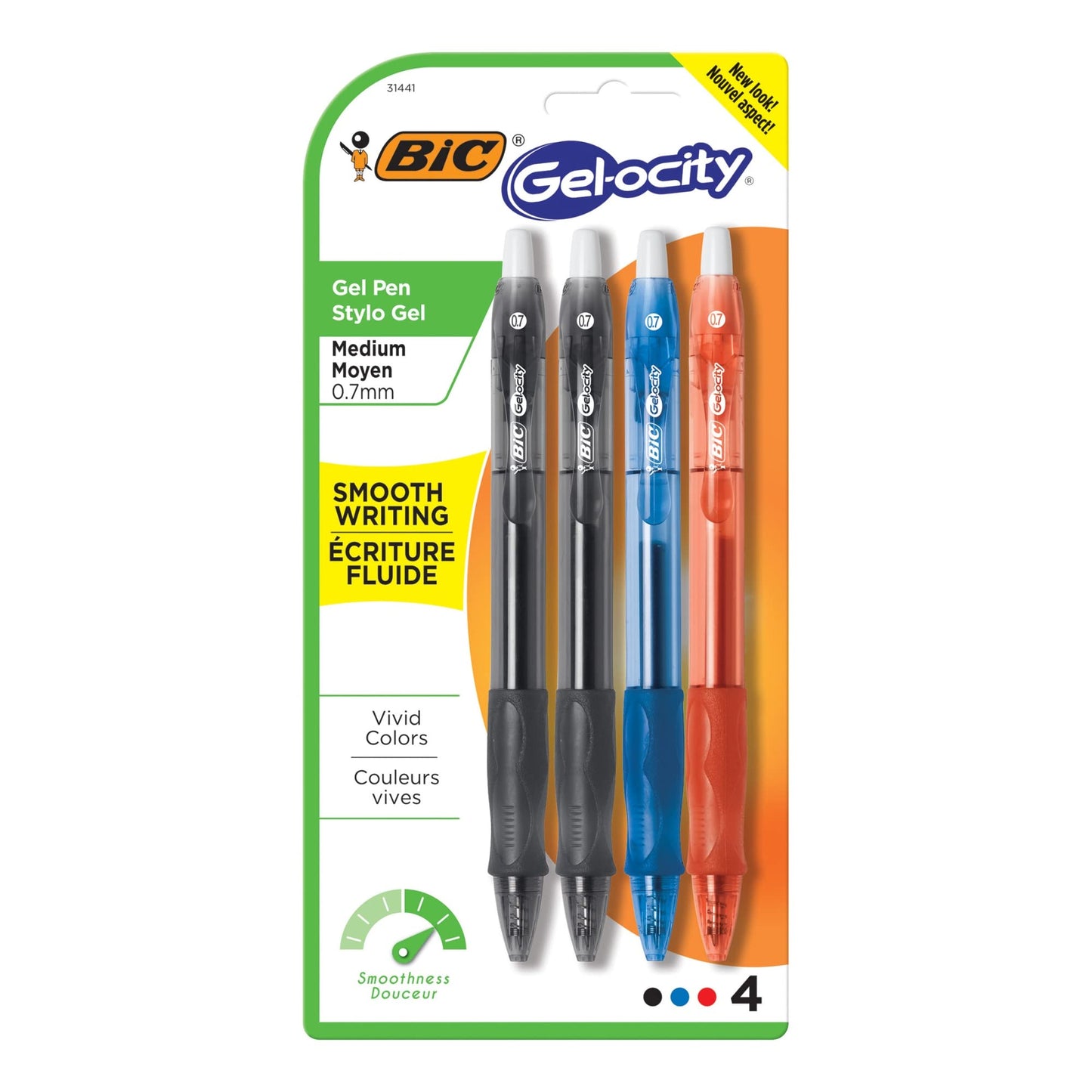 BIC� Gel-ocity Retractable Gel Ink Rollerball Pens, Medium Point, 0.7 mm,