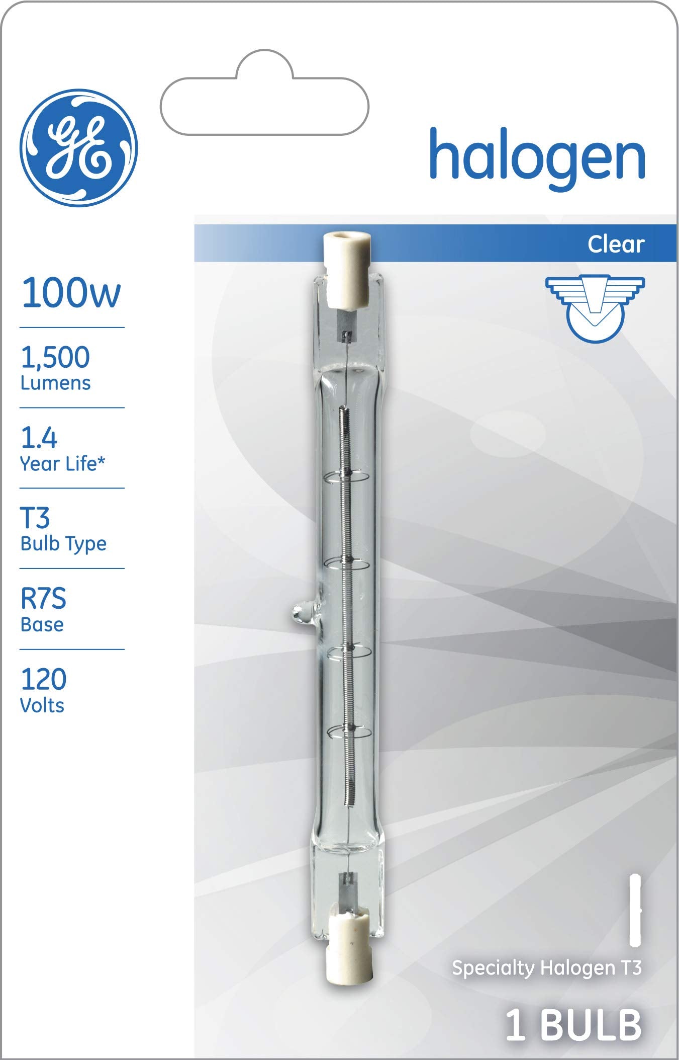 GE Lighting Halogen Light Bulbs, T3 Light Bulb, 100-Watt, 1500 Lumen, R7S Base, Clear, 1-Pack Halogen Light Bulbs, Torchiere Light Bulbs
