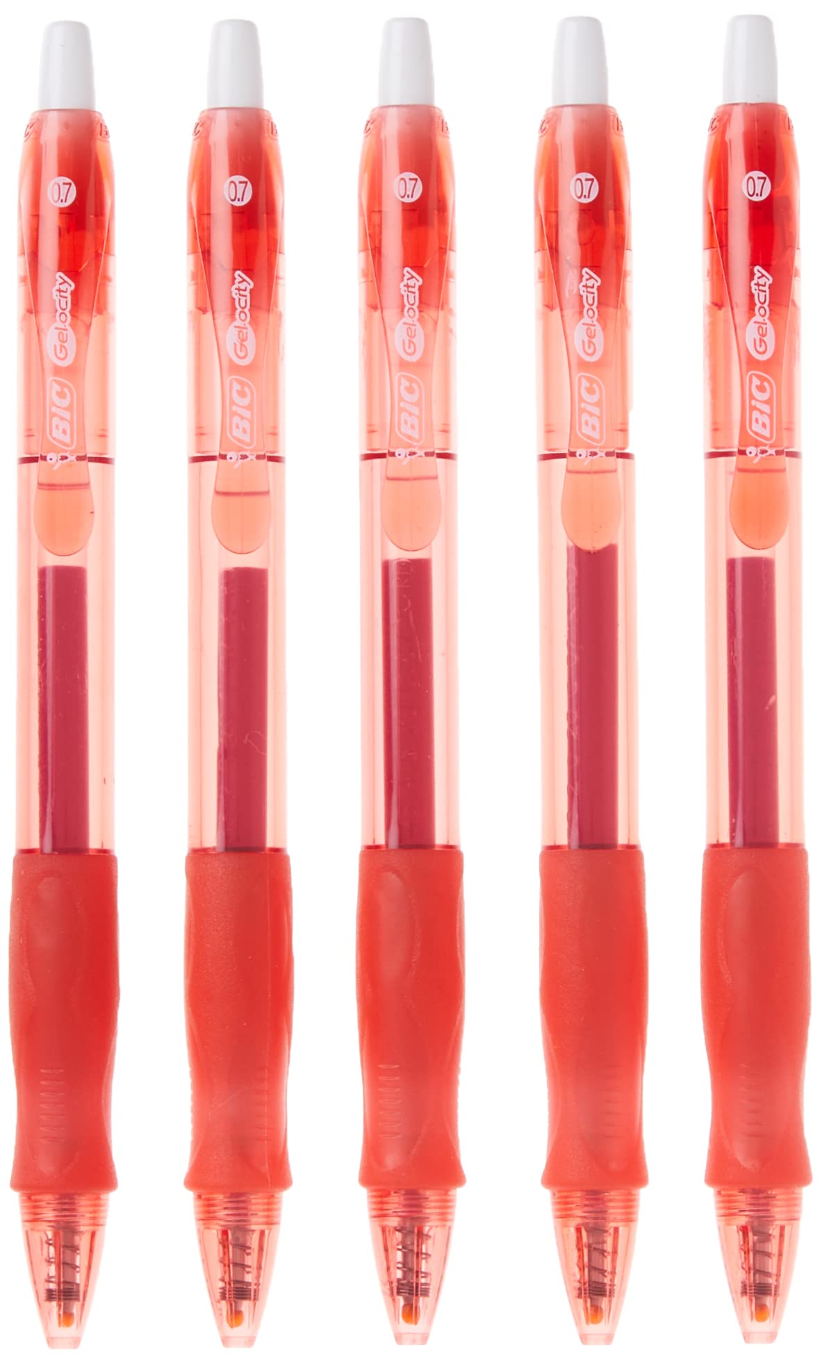 BIC Retractable Gel Ink Rollerball Pen, Medium Point, 0.7mm, Translucent Red Barrel, Ink, Pack of 4 - RLCP41-A-RED