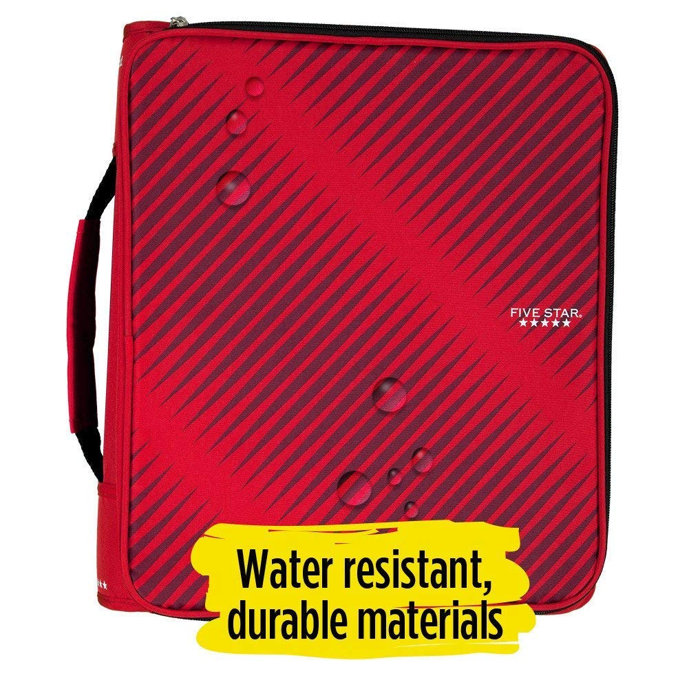 Five Star 2 Inch Zipper Binder, 3 Ring Binder, 6-Pocket Expanding File, Durable, Red (72184)