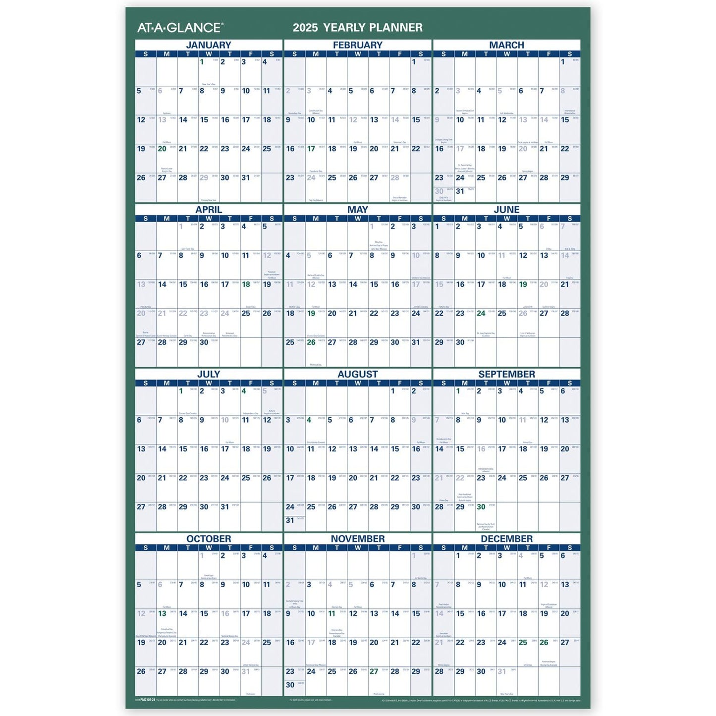 AT-A-GLANCE 2024-2025 Erasable Calendar, Dry Erase Wall Planner, 24" x 36", Large, Academic & Regular Year, Double Sided, Vertical (PM210S2825)