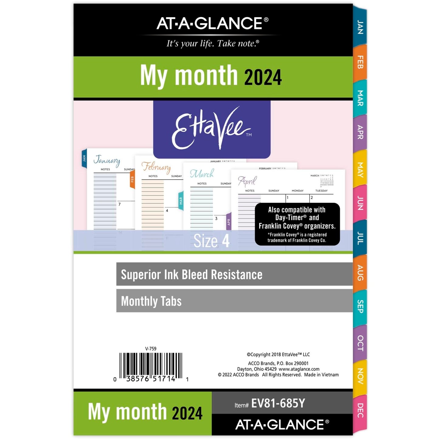 AT-A-GLANCE® EttaVee Monthly Planner Refills, 5-1/2" x 8-1/2", January to December 2024