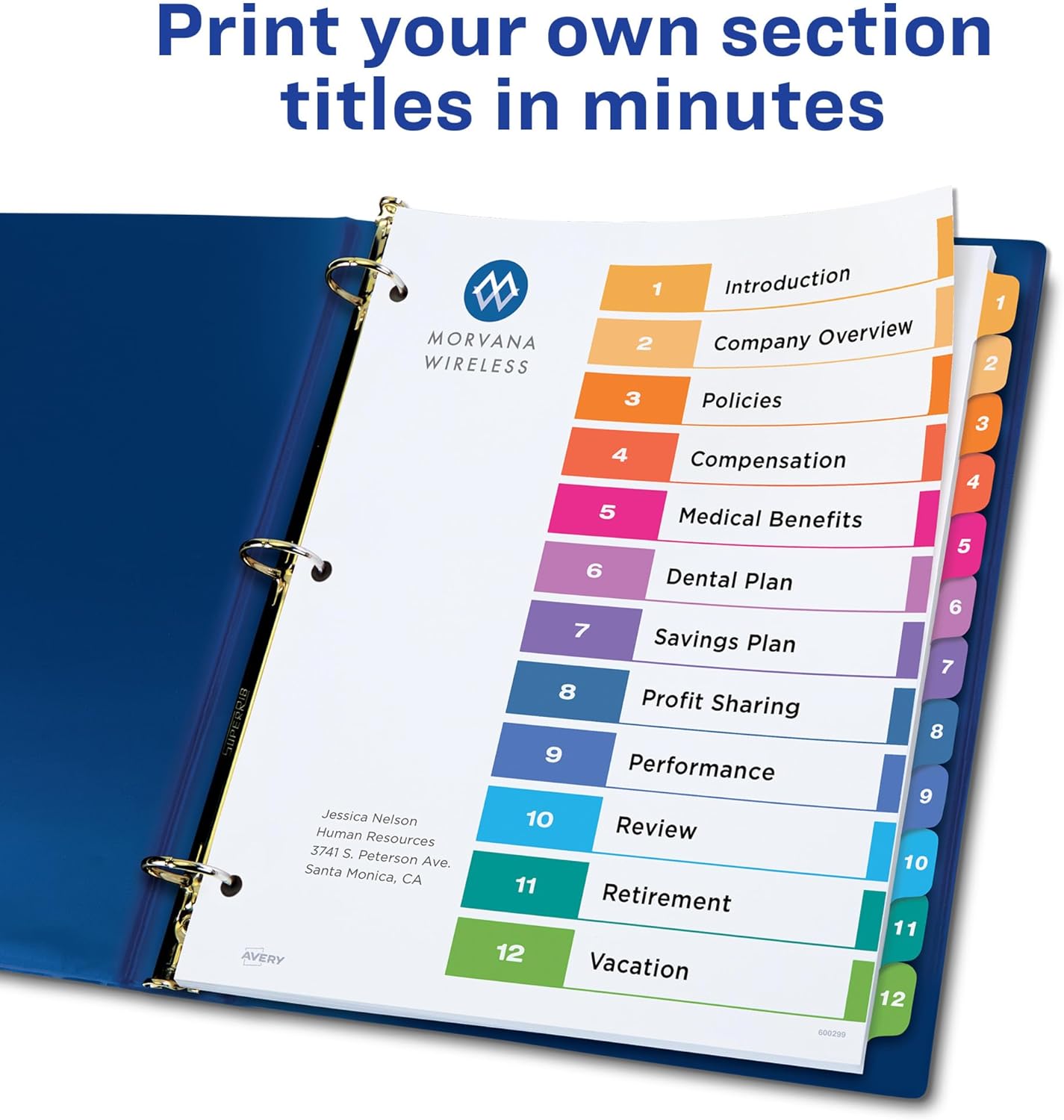 Avery 12 Tab Dividers, Customizable ToC, Multicolor Tabs, 6 Sets (11196)