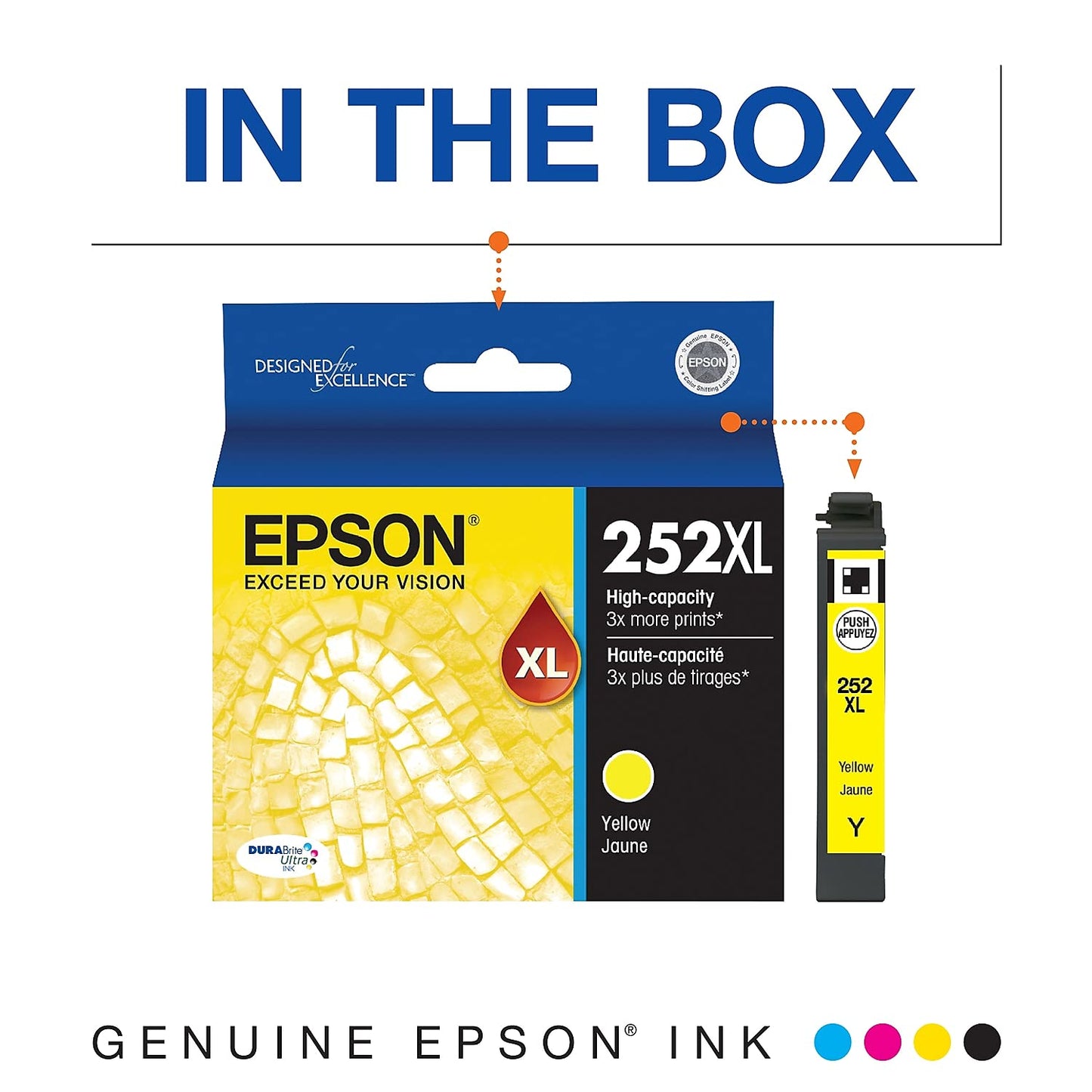 EPSON 252 DURABrite Ultra Ink High Capacity Yellow Cartridge (T252XL420-S) Works with WorkForce WF-3620, WF-3640, WF-7110, WF-7610, WF-7620, WF-7710, WF-7720, WF-7210