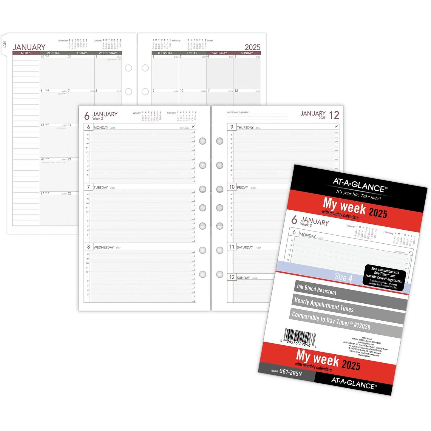AT-A-GLANCE 2025 Planner Refill, Weekly, 5-1/2" x 8-1/2", Desk Size 4, Loose-Leaf (061-285Y-25)