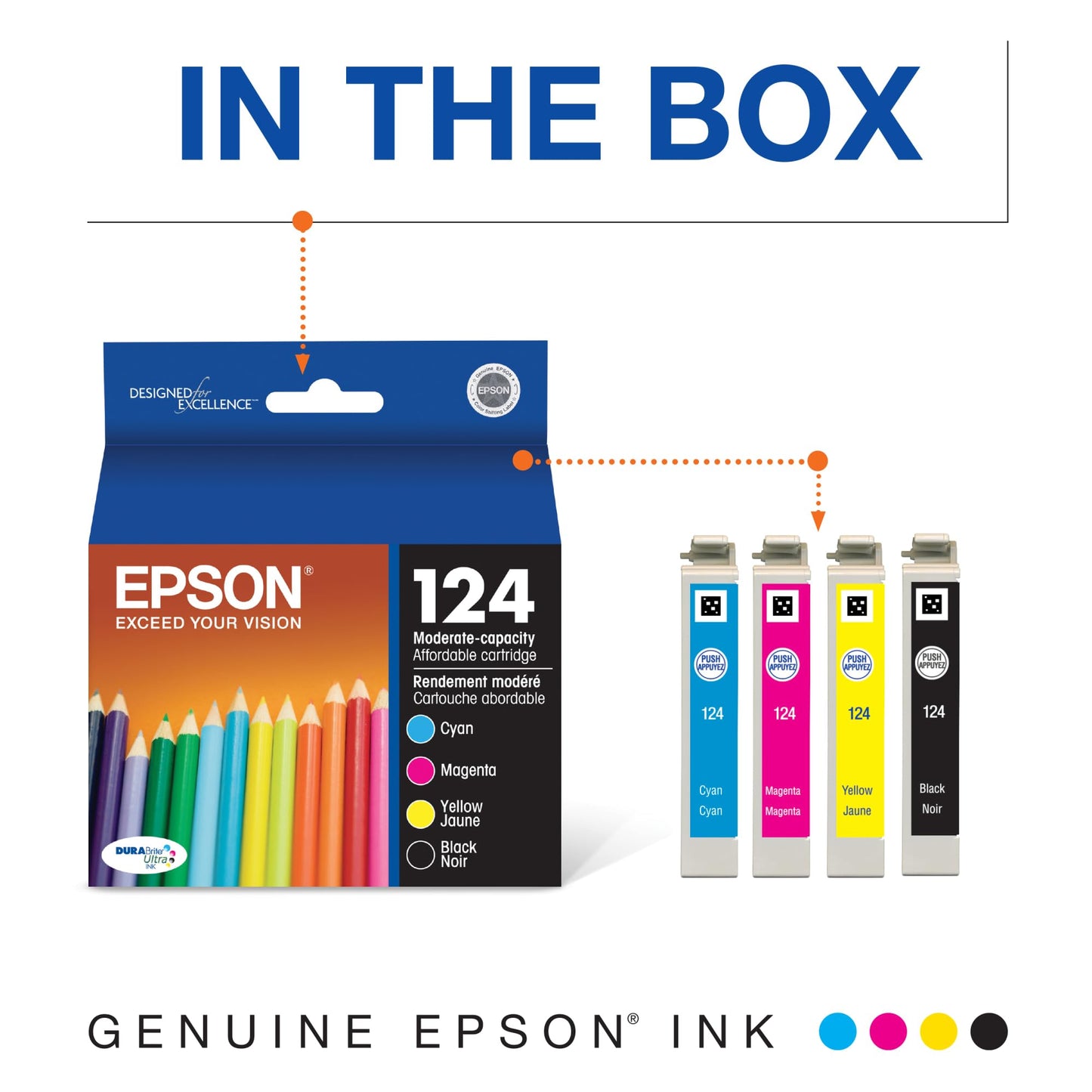EPSON 124 DURABrite Ultra Ink Black & Color Cartridge Combo Pack For Stylus WorkForce EXP 12.2023