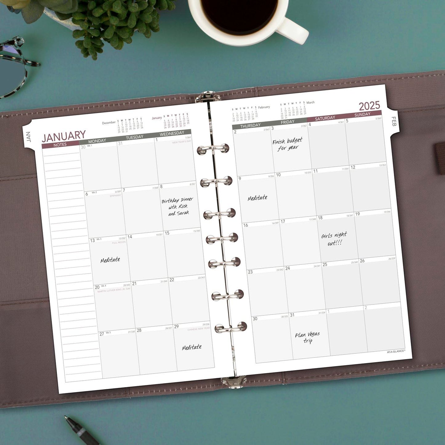 AT-A-GLANCE 2025 Planner Refill, Monthly, 5-1/2" x 8-1/2", Desk Size, Loose-Leaf, Unruled Blocks (061-685Y-25)