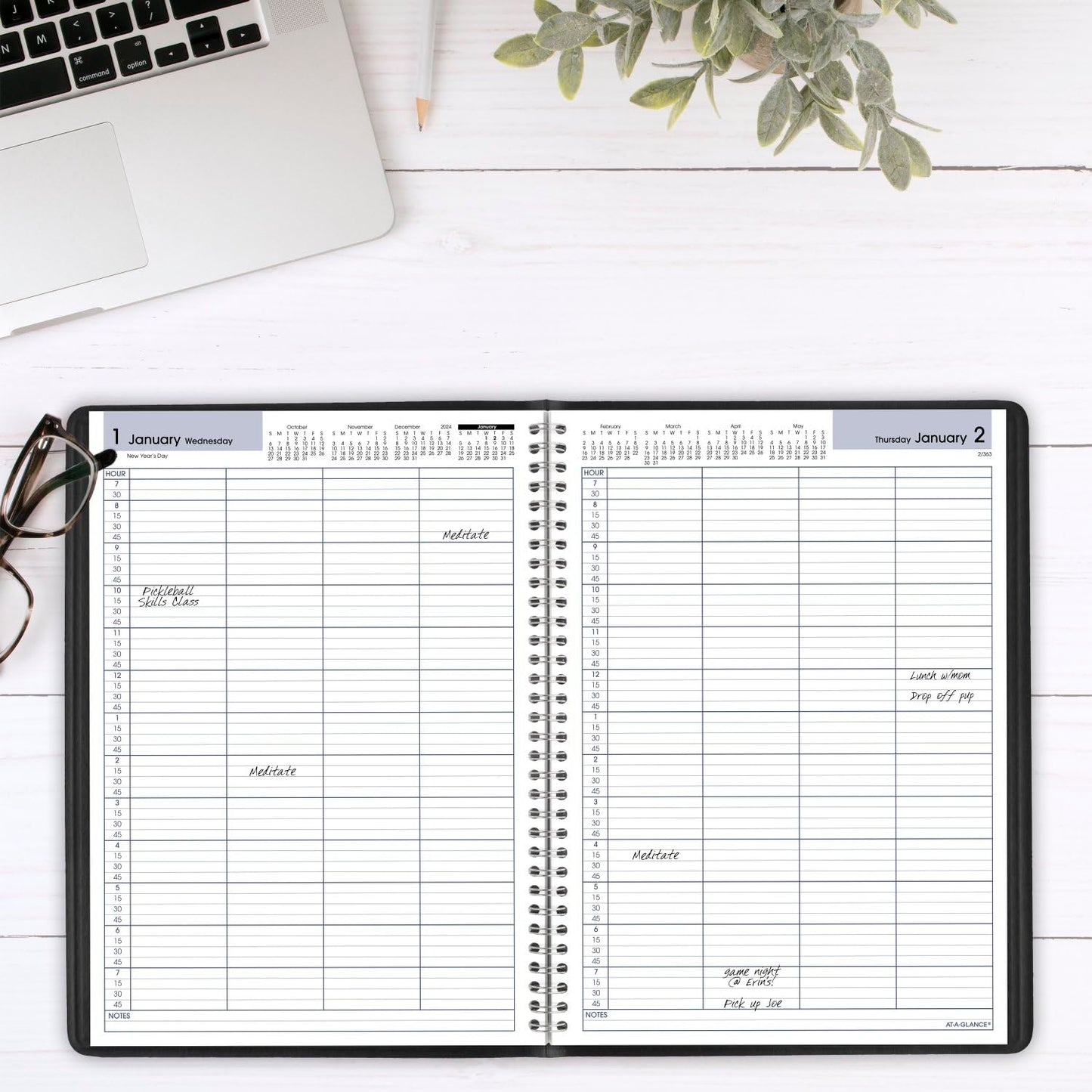AT-A-GLANCE 2025 Appointment Book Planner, Daily, Four Person Group Planner, 8" x 11", Large, Quarter-Hourly, DayMinder, Black (G5600025)