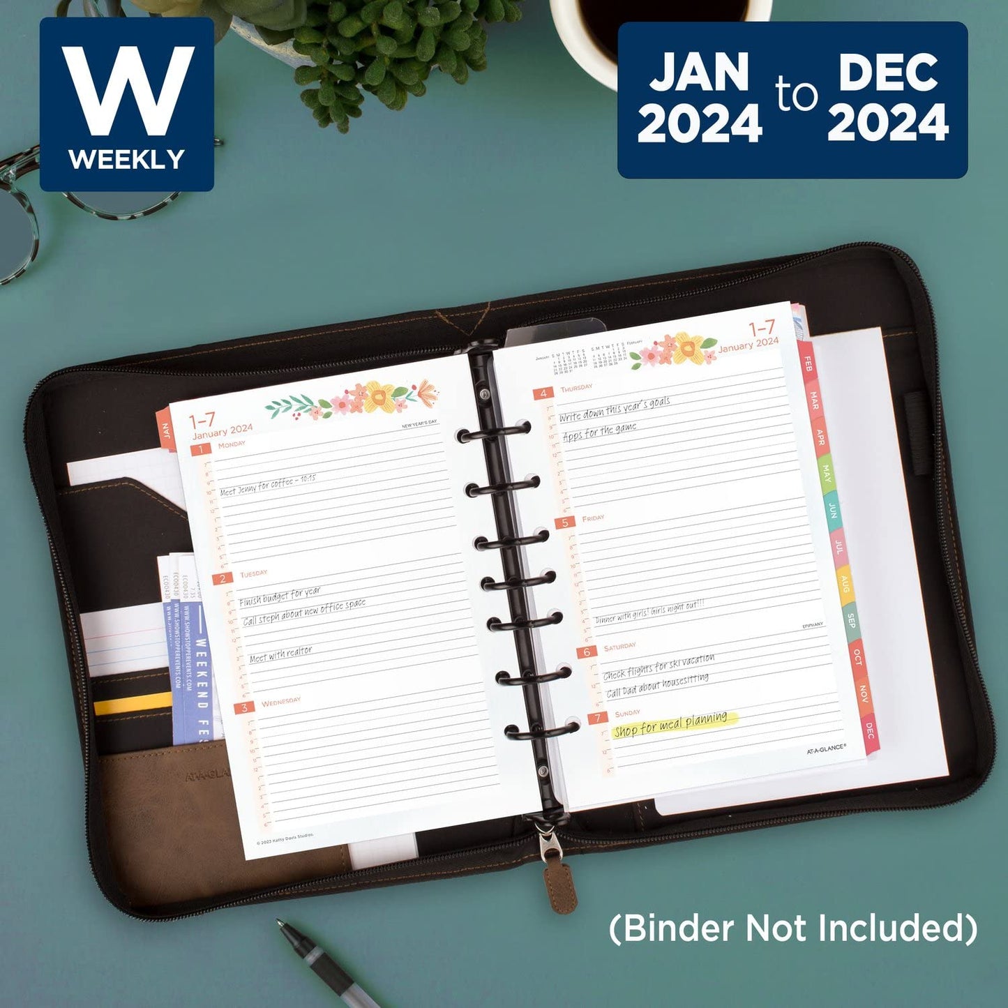 AT-A-GLANCE 2024 Weekly & Monthly Planner Refill, 52122 Day-Timer, 5-1/2" x 8-1/2", Size 4, Desk Size, Kathy Davis (KD81-285Y-24)