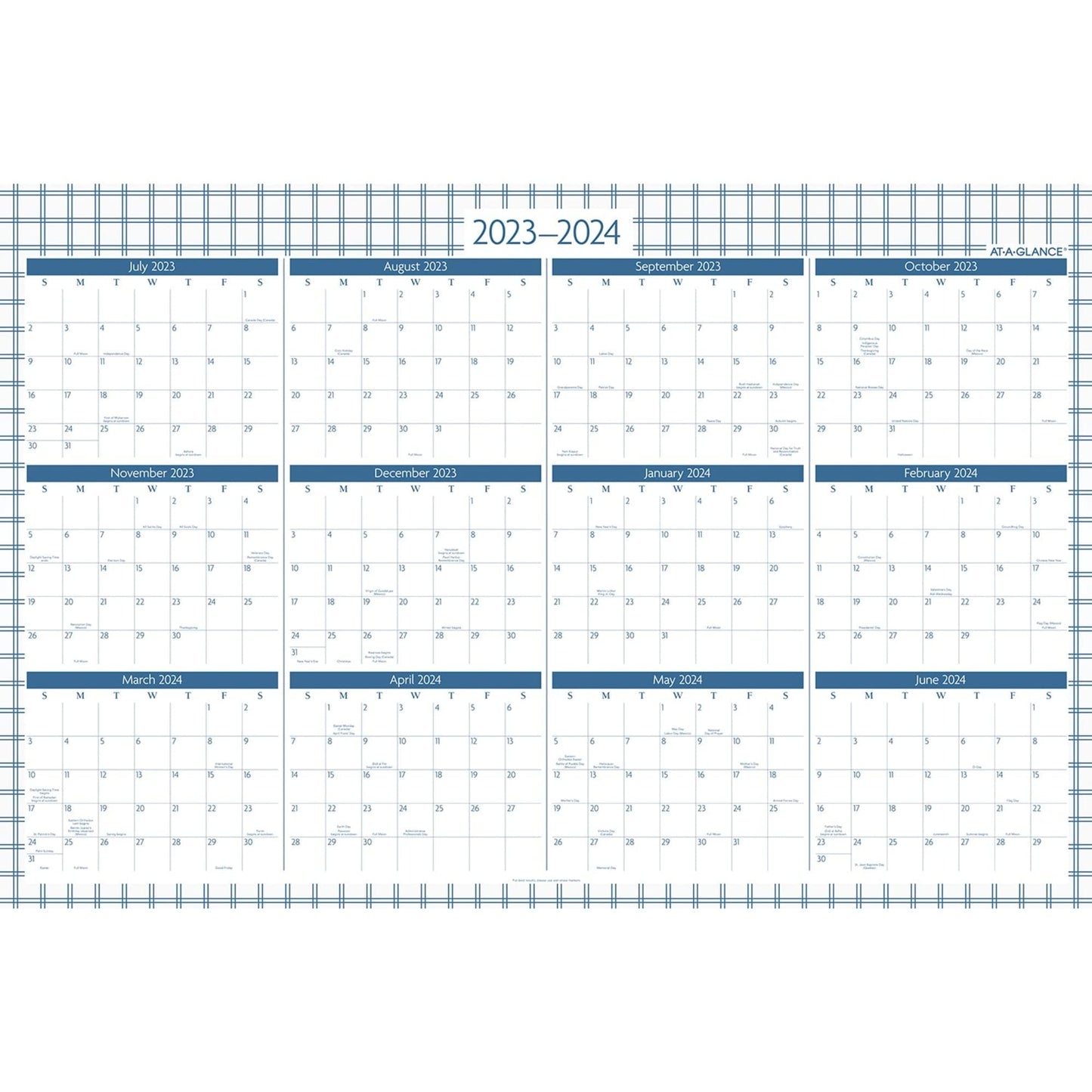 AT-A-GLANCE 2023-2024 Erasable Wall Calendar, 24" x 36", Large, Academic & Regular Year, Dry Erase, Reversible, Vertical/Horizontal, Window Design, Badge (1664W-550SB)