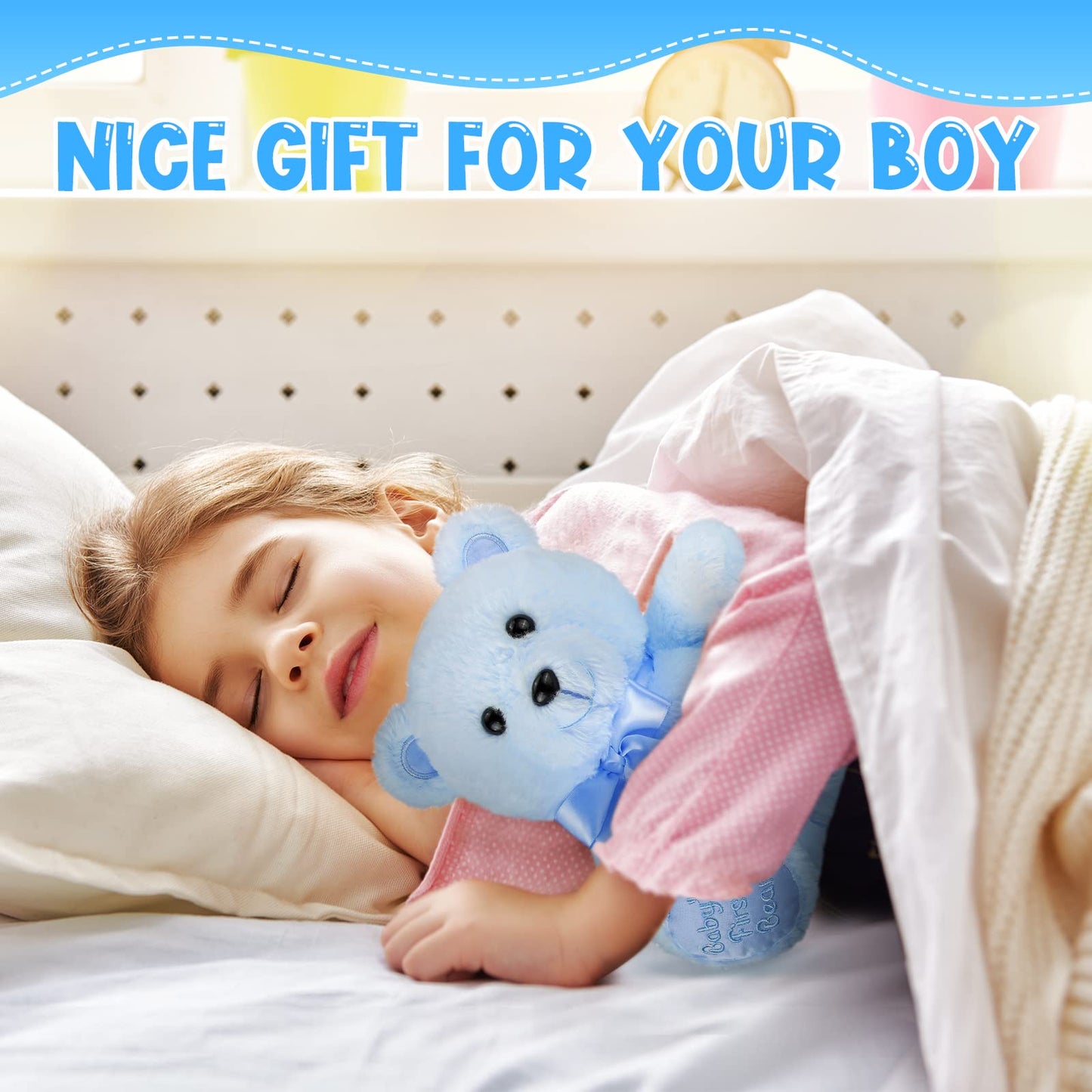 Chalyna 10 Inch Bear Stuffed Animal First Bear Baby Shower Bear Plush Toy for Christmas Party Gift Wedding Birthday(Blue)