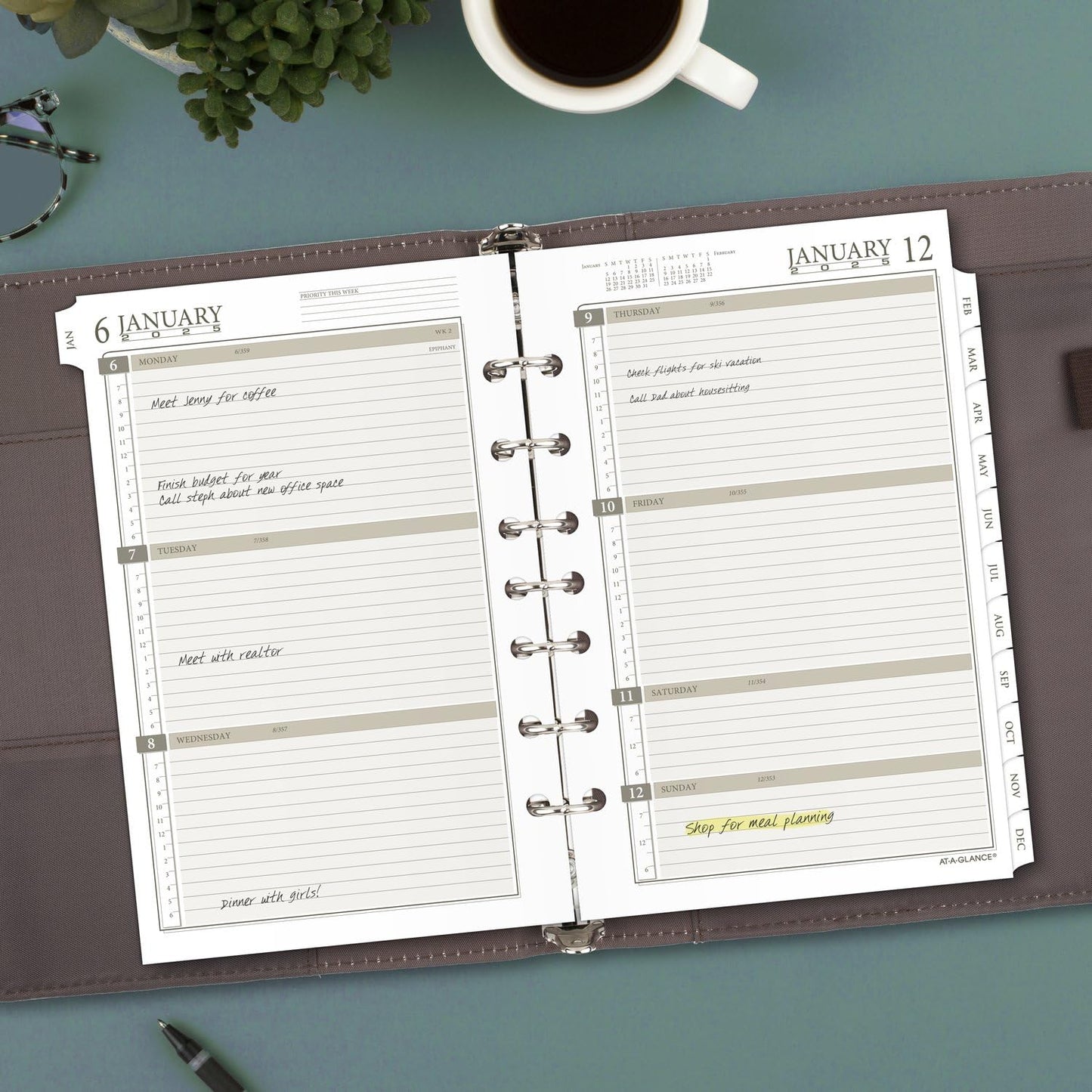 AT-A-GLANCE 2025 Planner Refill, Weekly & Monthly, 5-1/2" x 8-1/2", Desk Size, Loose-Leaf (481-285Y-25)