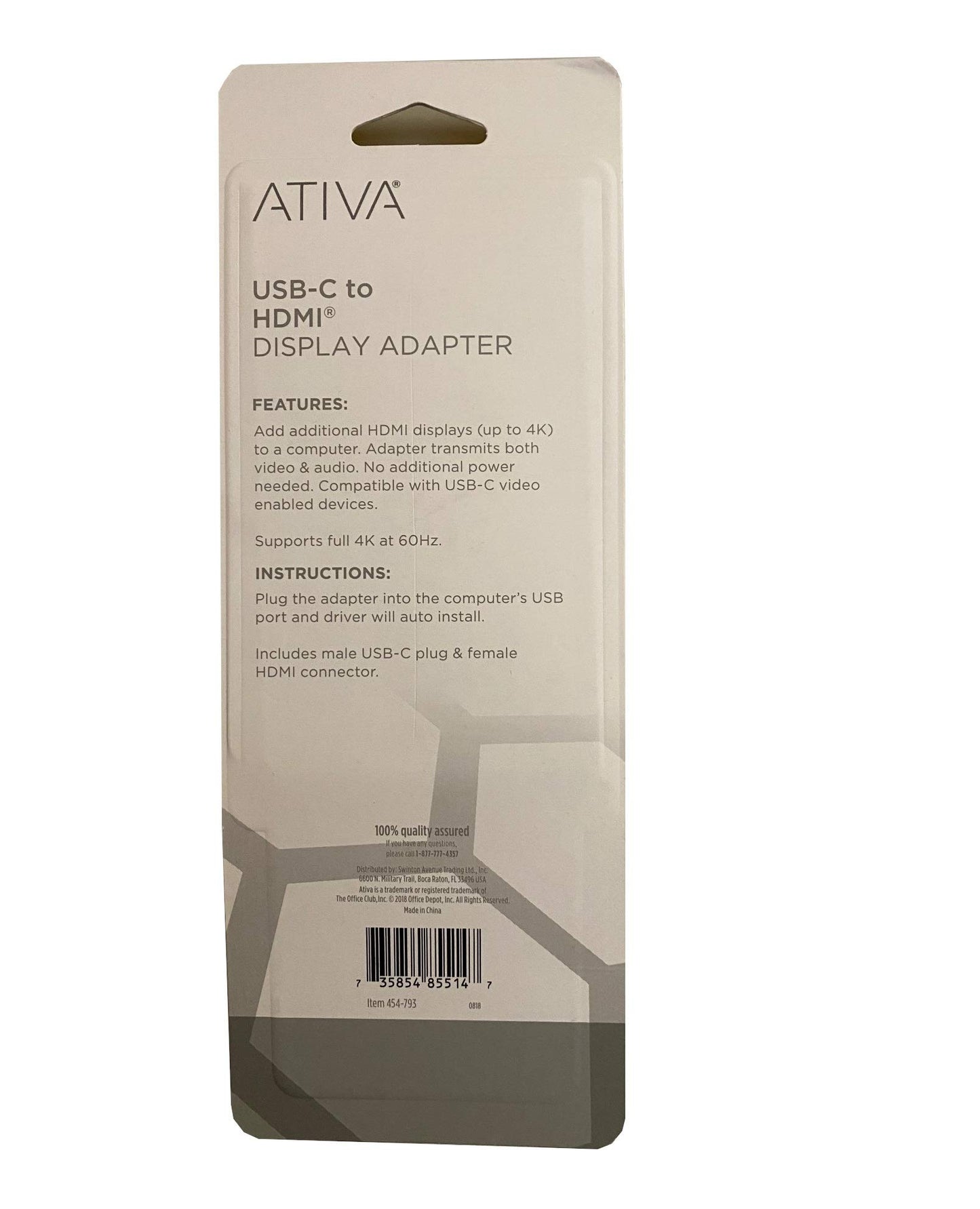ATIVA HDMI to USB Type C Male to Female Adapter