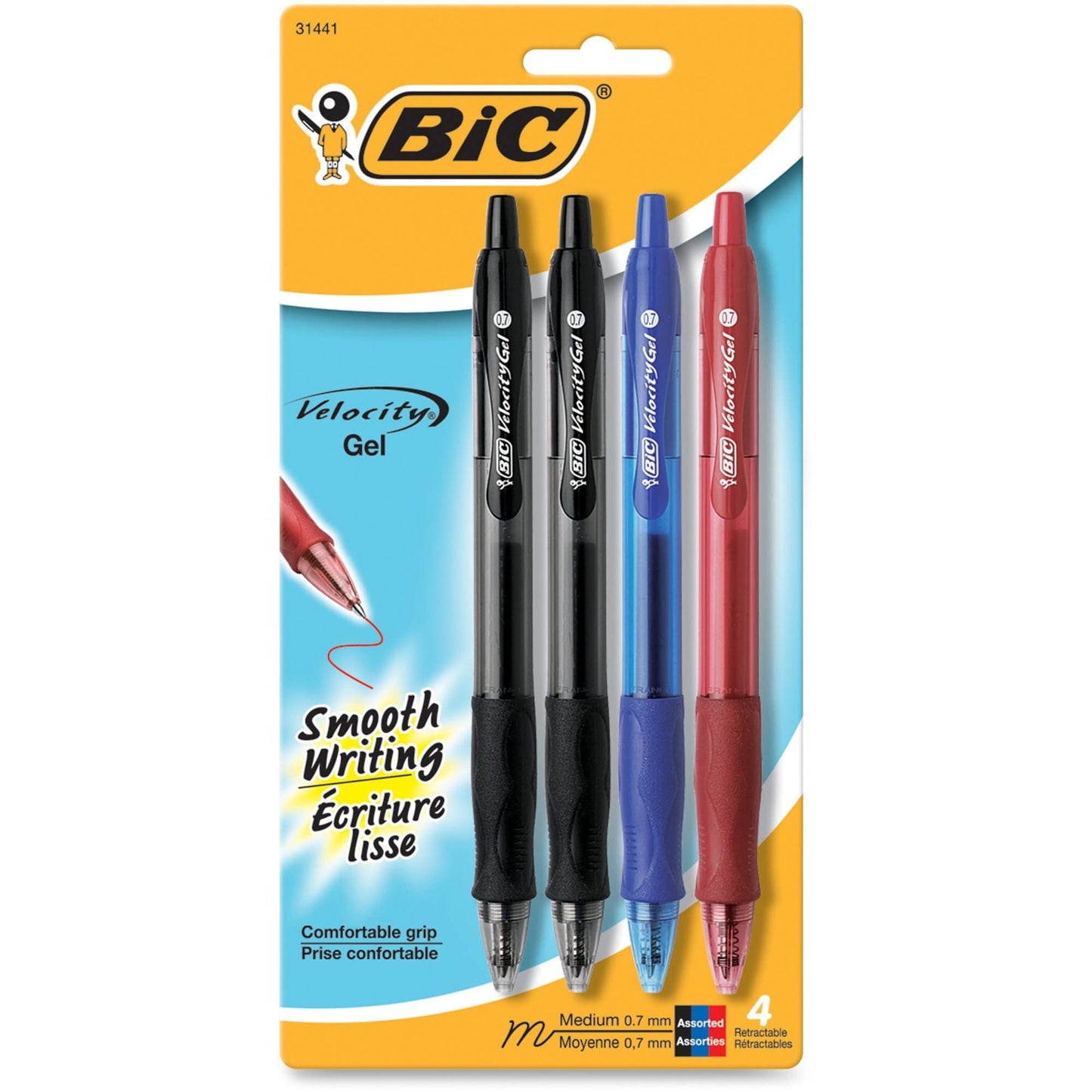 BIC� Gel-ocity Retractable Gel Ink Rollerball Pens, Medium Point, 0.7 mm,