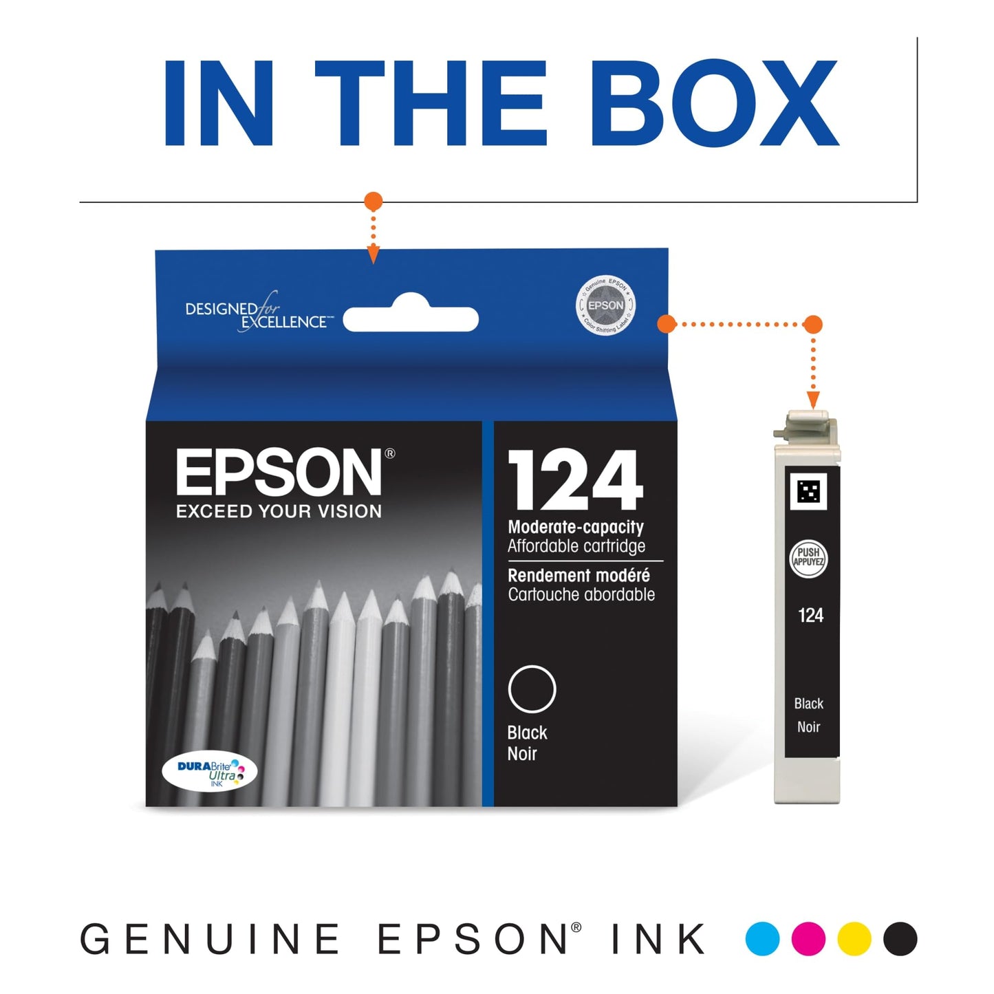 EPSON 124 DURABrite Ultra Ink Standard Capacity Black Cartridge (T124120-S) Works with Stylus NX-125, NX-127, NX-130, NX-230, NX-330, NX-420, NX-430, WorkForce WF-320, WF-323, WF-325, WF-435