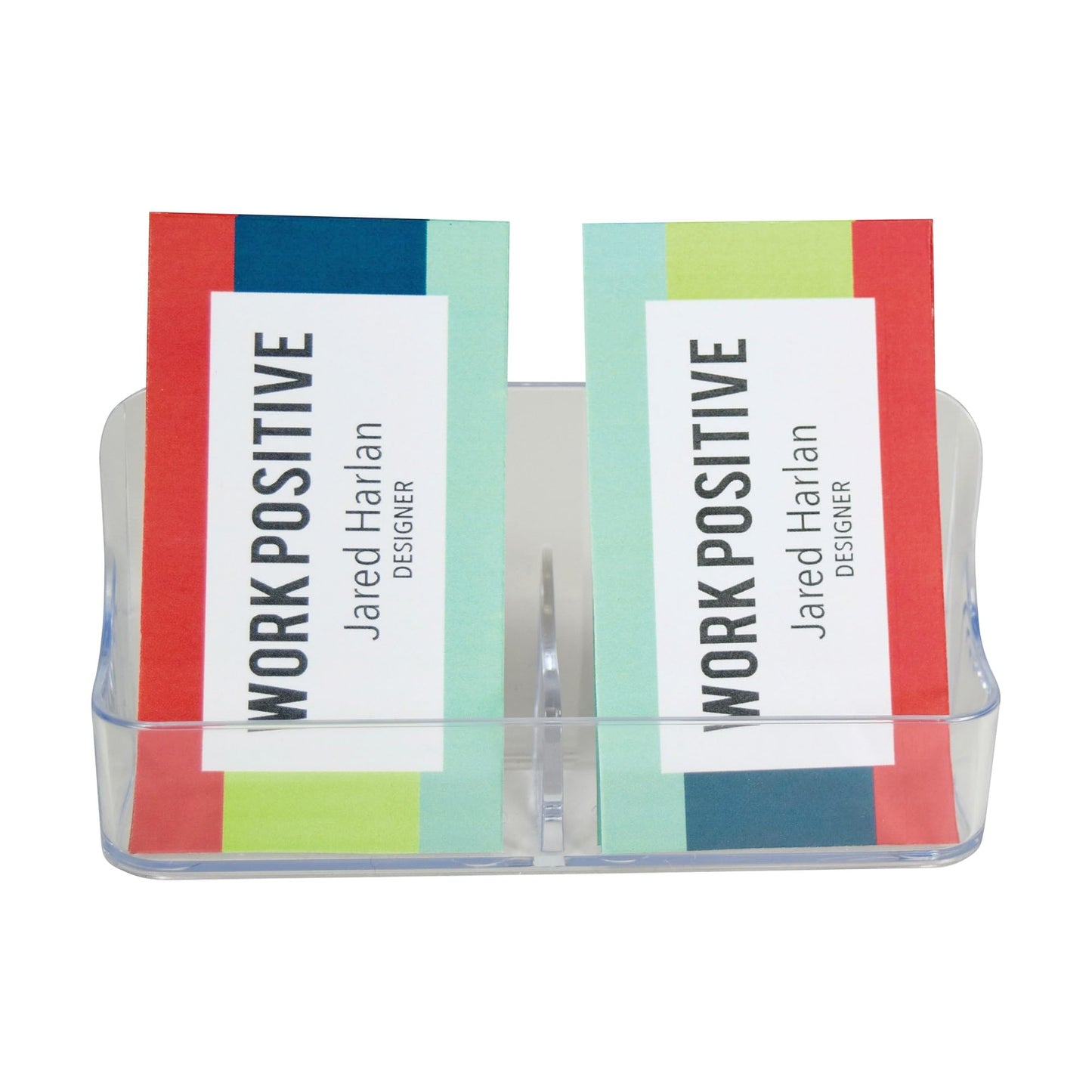 Deflecto� 2-Compartment Vertical Business Card Holder, 5" x 2 1/5" x 1 1/2", Clear