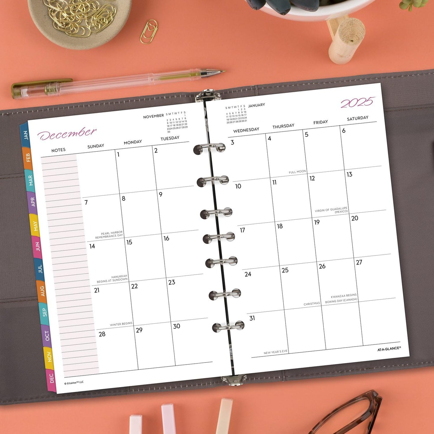 AT-A-GLANCE 2025 Planner Refill, Weekly & Monthly, 5-1/2" x 8-1/2", Desk Size, Loose-Leaf, Etta Vee (EV81-285Y-25)
