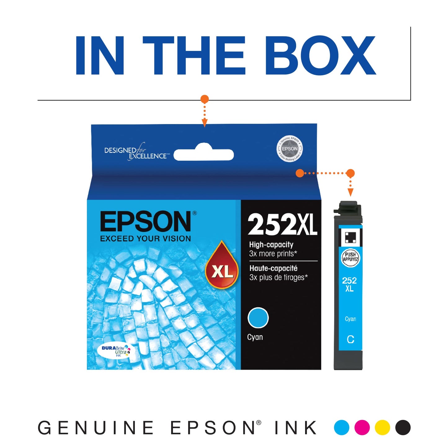EPSON 252 DURABrite Ultra Ink High Capacity Cyan Cartridge (T252XL220-S) Works with WorkForce WF-3620, WF-3640, WF-7110, WF-7610, WF-7620, WF-7710, WF-7720, WF-7210