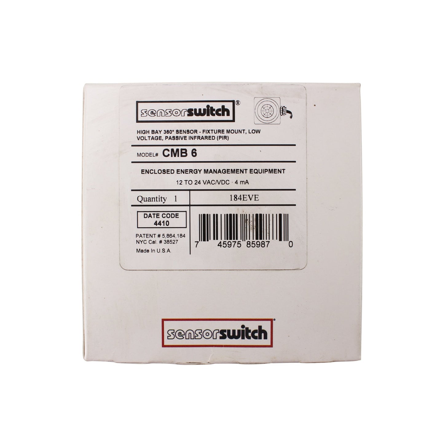 Sensor Switch CMB-6 High-Bay Occupancy Sensor, Fixture Mount, 360� PIR, 12-24V
