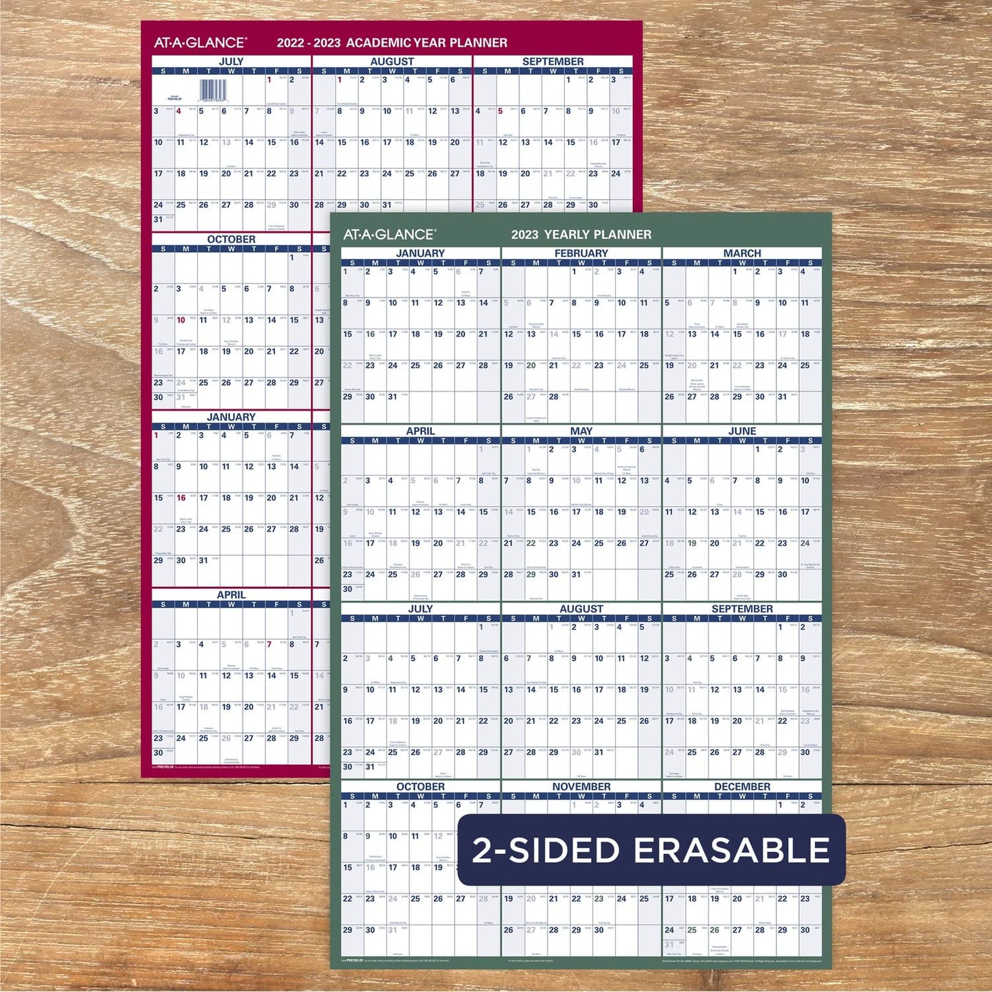 AT-A-GLANCE 2022-2023 Erasable Calendar, Dry Erase Wall Planner, 24" x 36", Large, Academic & Regular Year, Double Sided, Vertical (PM210S28)