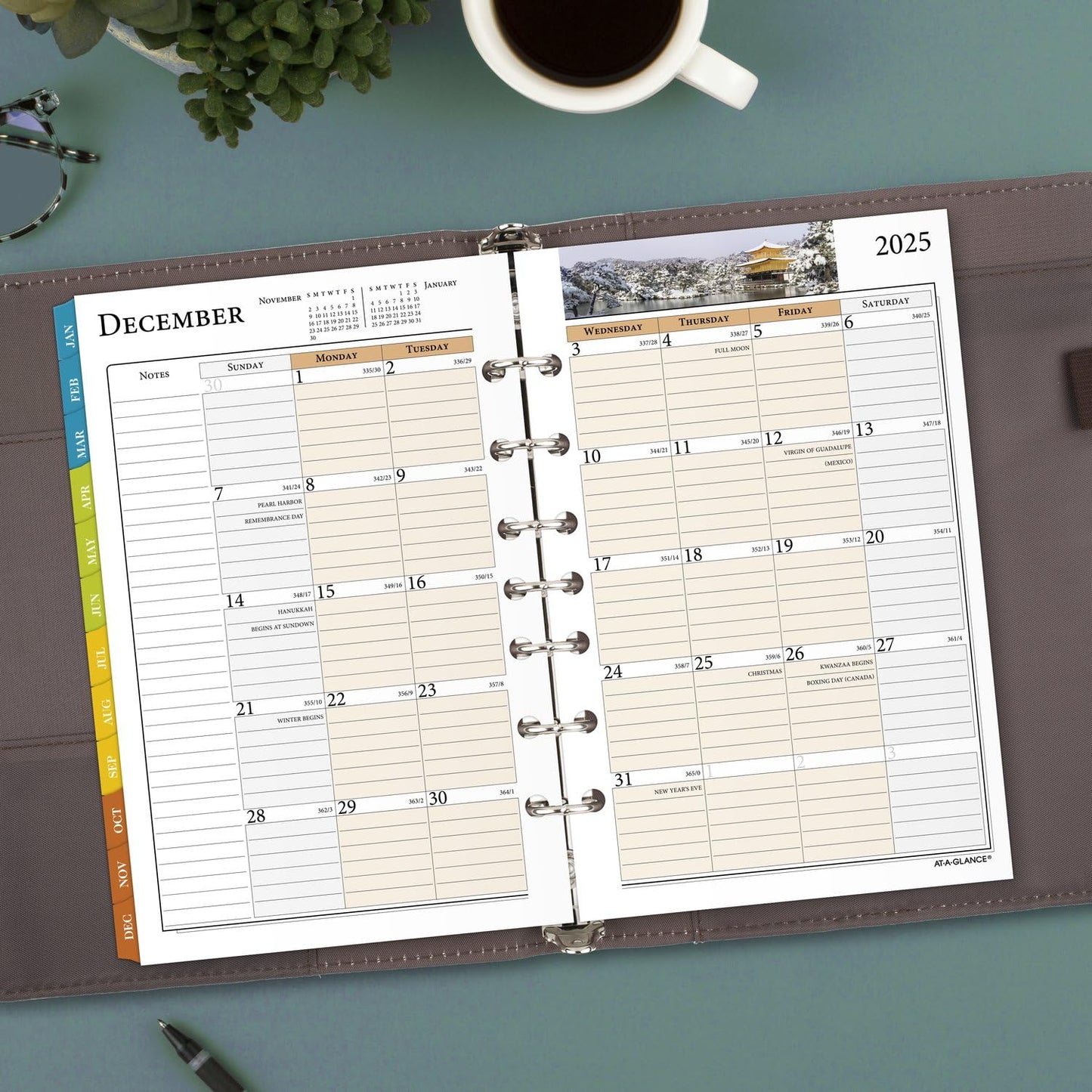 AT-A-GLANCE 2025 Planner Refill, Weekly & Monthly, 5-1/2" x 8-1/2", Desk Size, Loose-Leaf, Zenscapes (281-285Y-25)