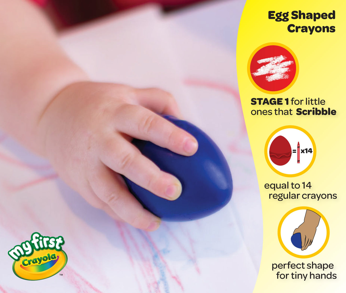 Crayola My First Palm Grasp Crayons, 3 Count, Washable Toddler Crayons, Age 12 Months & Up