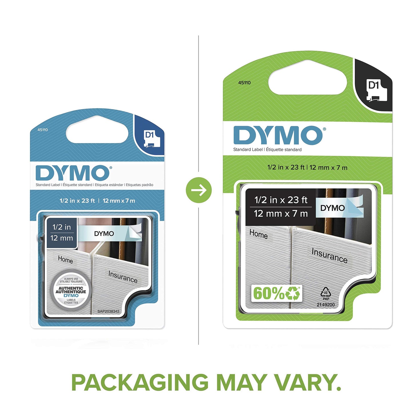 DYMO All-Purpose Labels for DYMO XTL Label Makers, Black on White, 1/4", 1 Roll (1868751)
